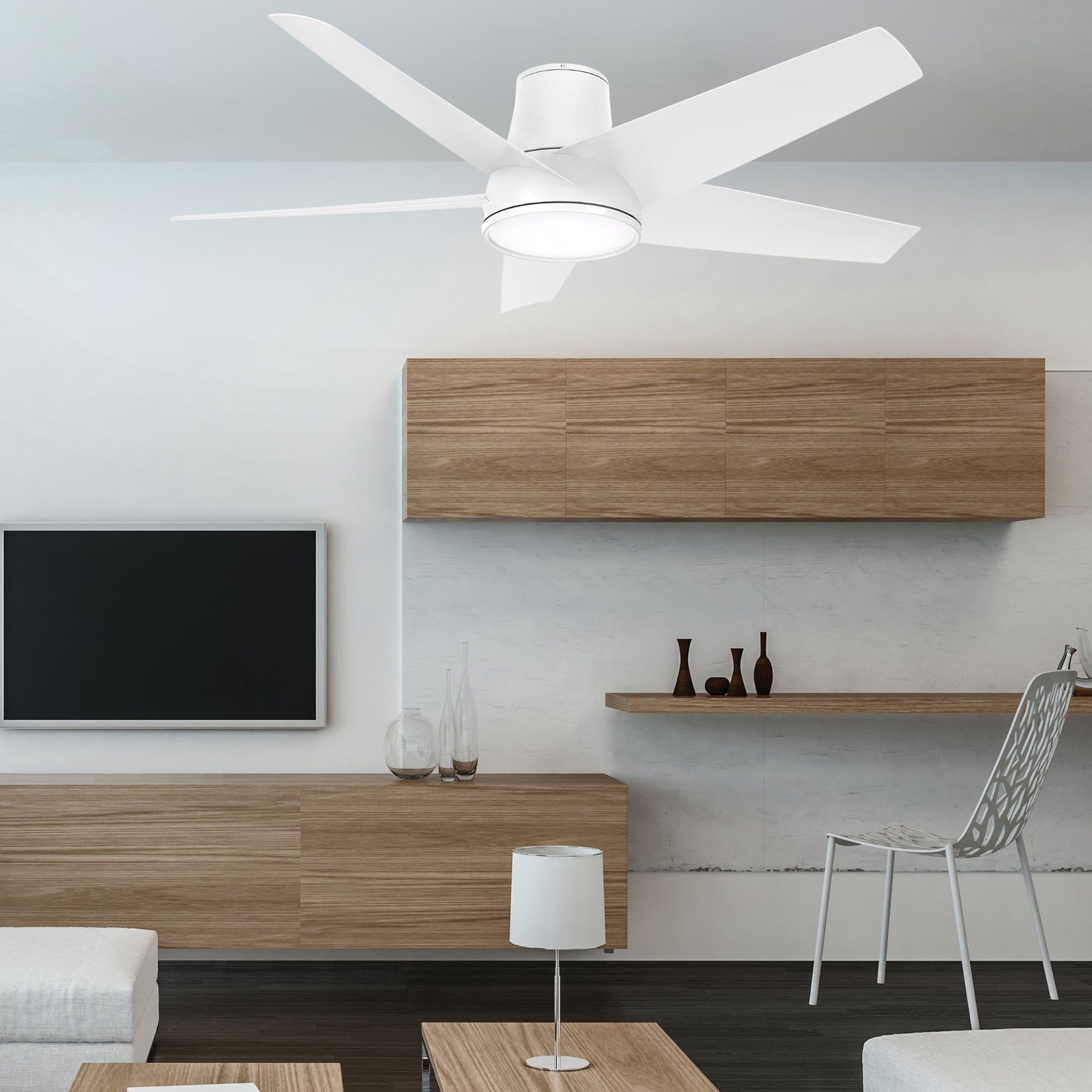 Chubby II 58" Flat White Flush Mount LED Smart Ceiling Fan - Bees Lighting