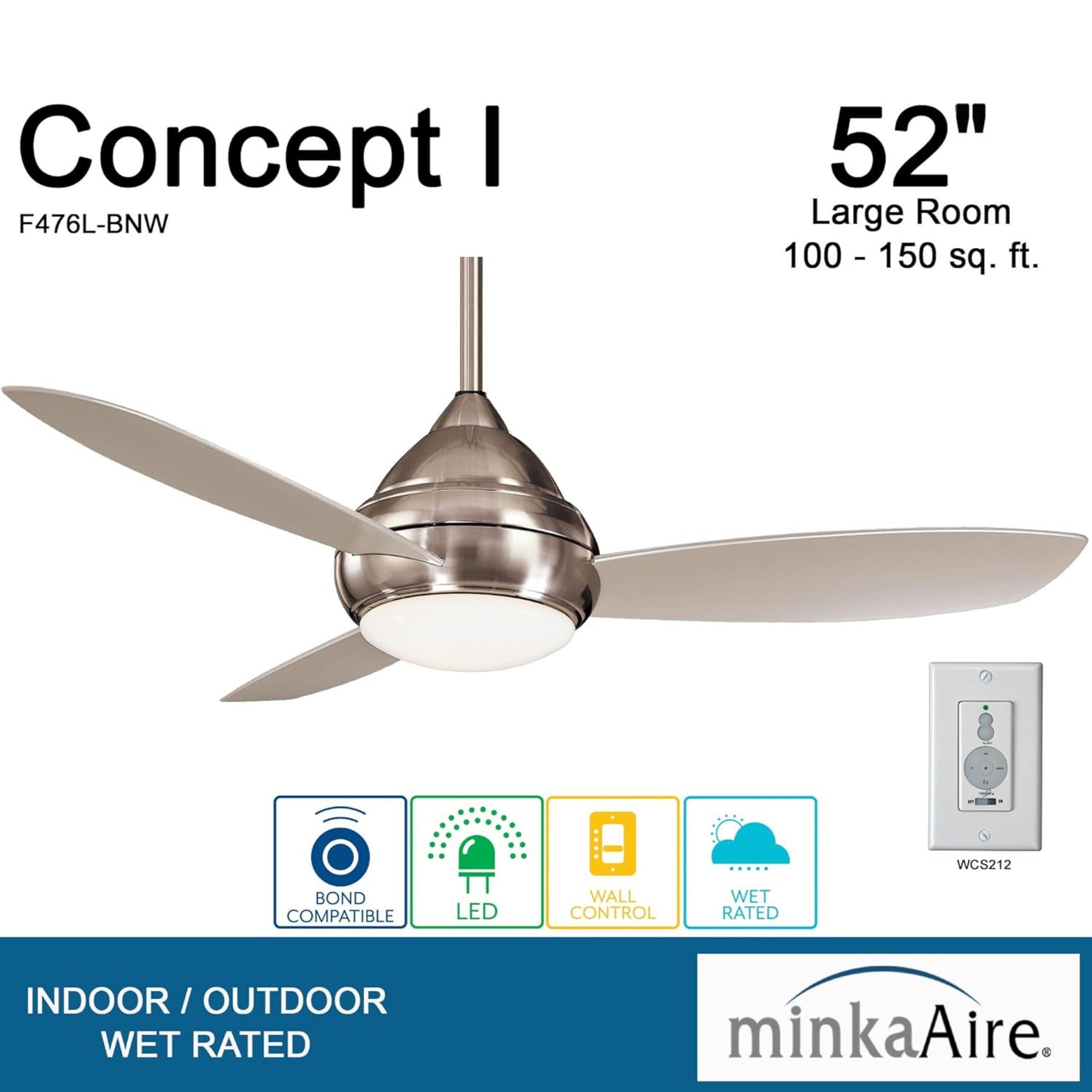 Concept I Wet 52" Nickel LED Outdoor Ceiling Fan with Wall Control