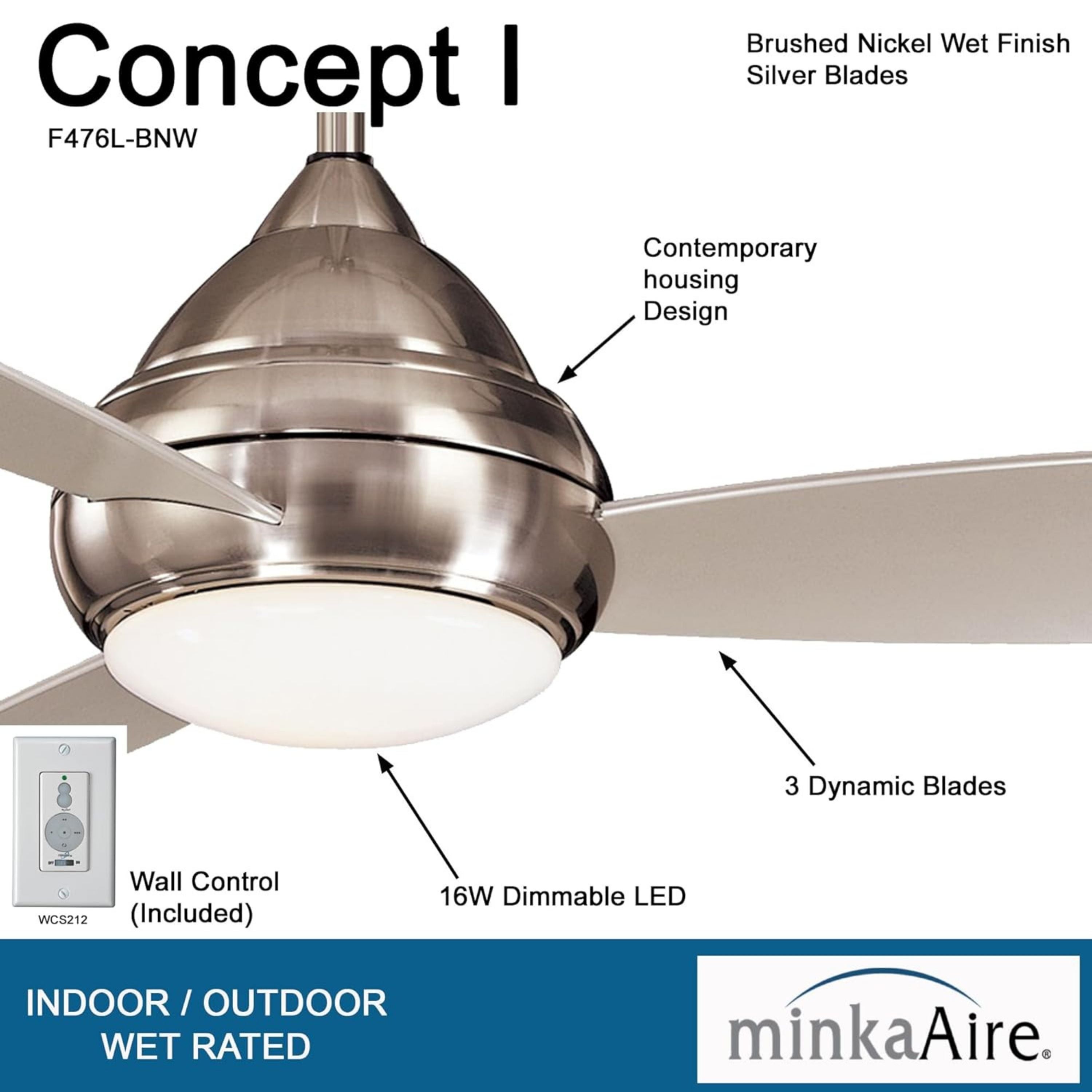 Concept I Wet 52" Nickel LED Outdoor Ceiling Fan with Wall Control