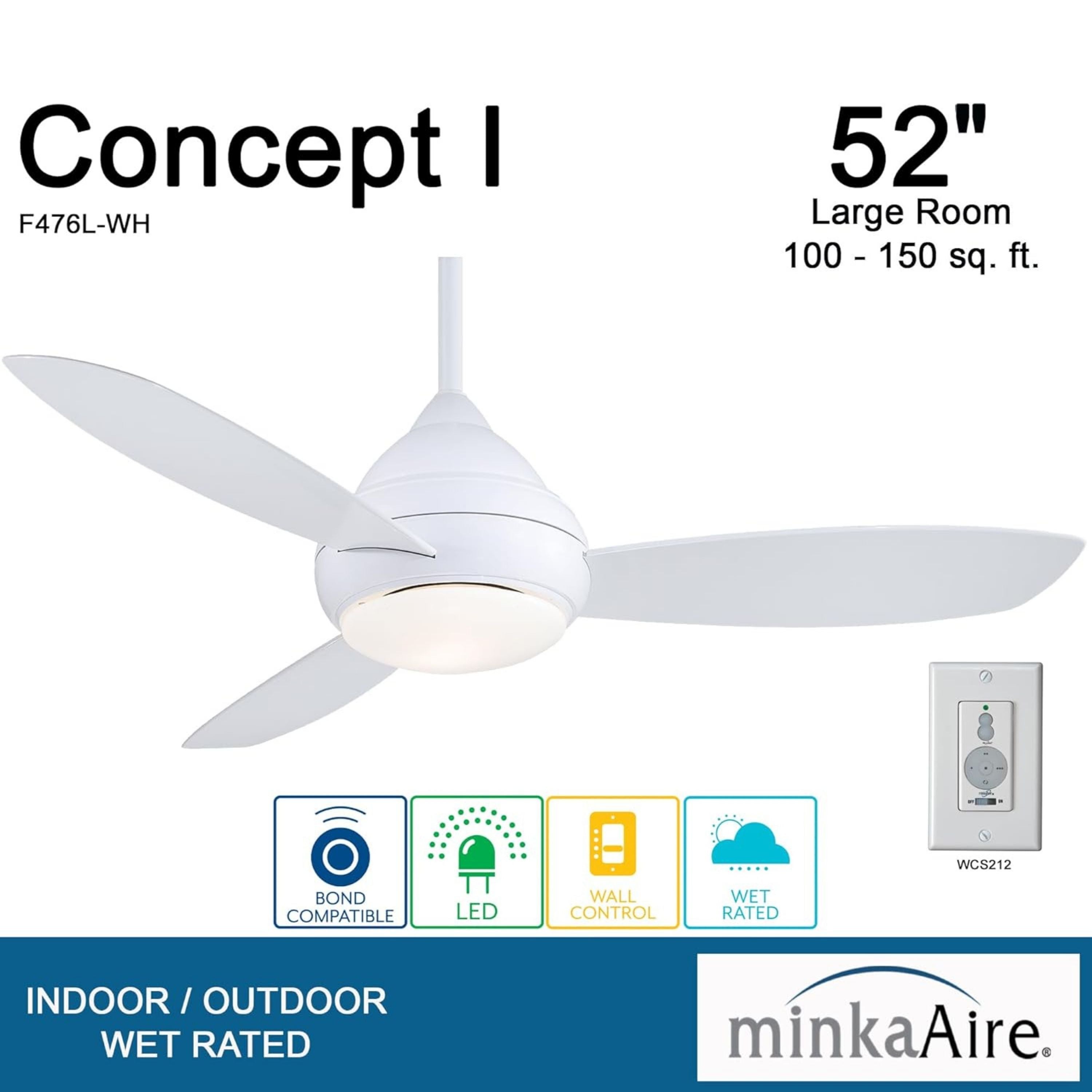 Concept I Wet 52" White LED Outdoor Ceiling Fan with Wall Control