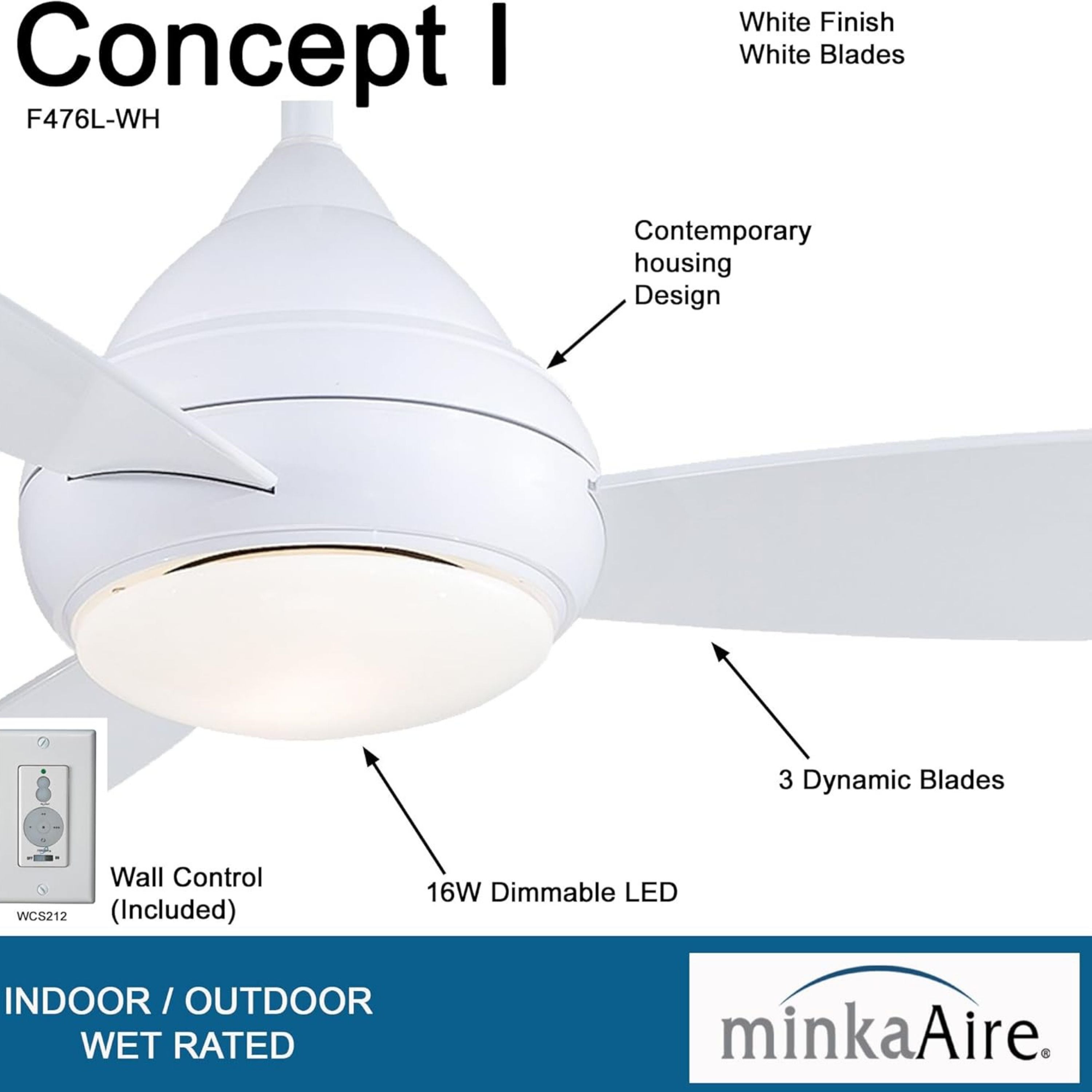 Concept I Wet 52" White LED Outdoor Ceiling Fan with Wall Control