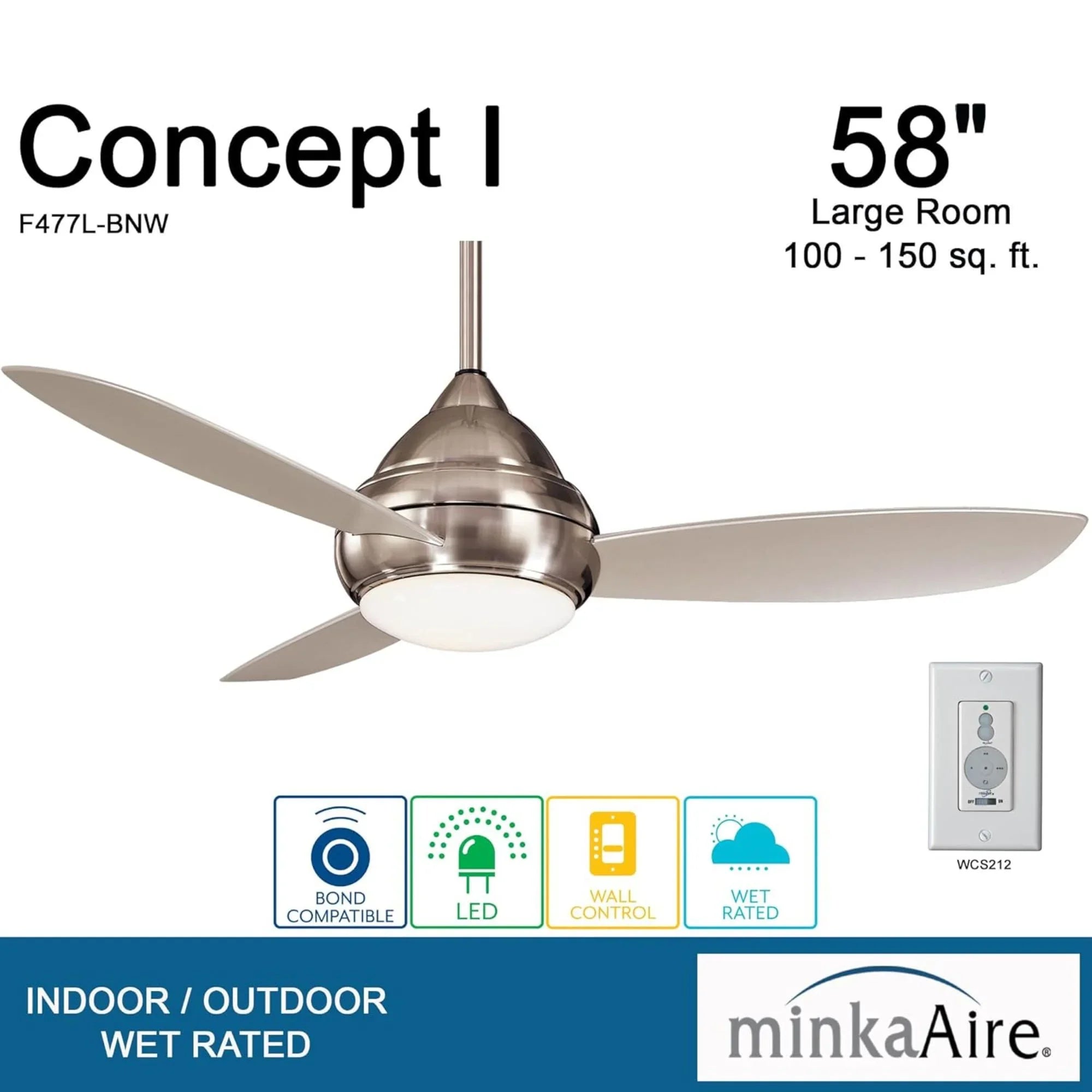 Concept I Wet 58" Nickel LED Outdoor Ceiling Fan with Wall Control