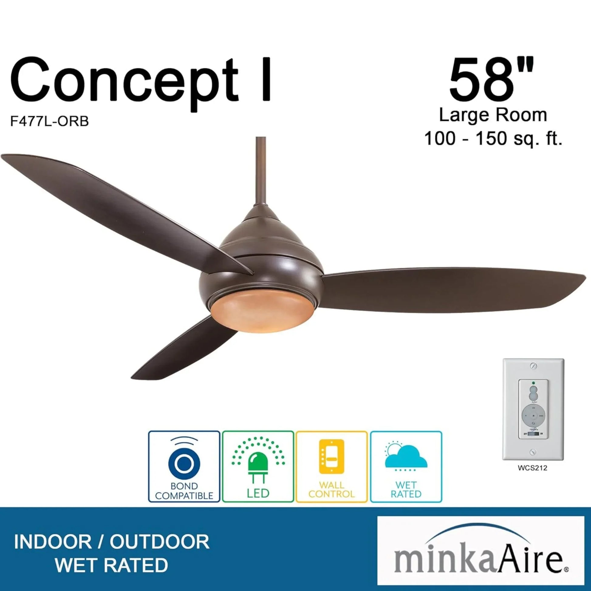 Minka Aire - Concept I Wet 58" Bronze LED Outdoor Ceiling Fan with Wall Control | Bees Lighting