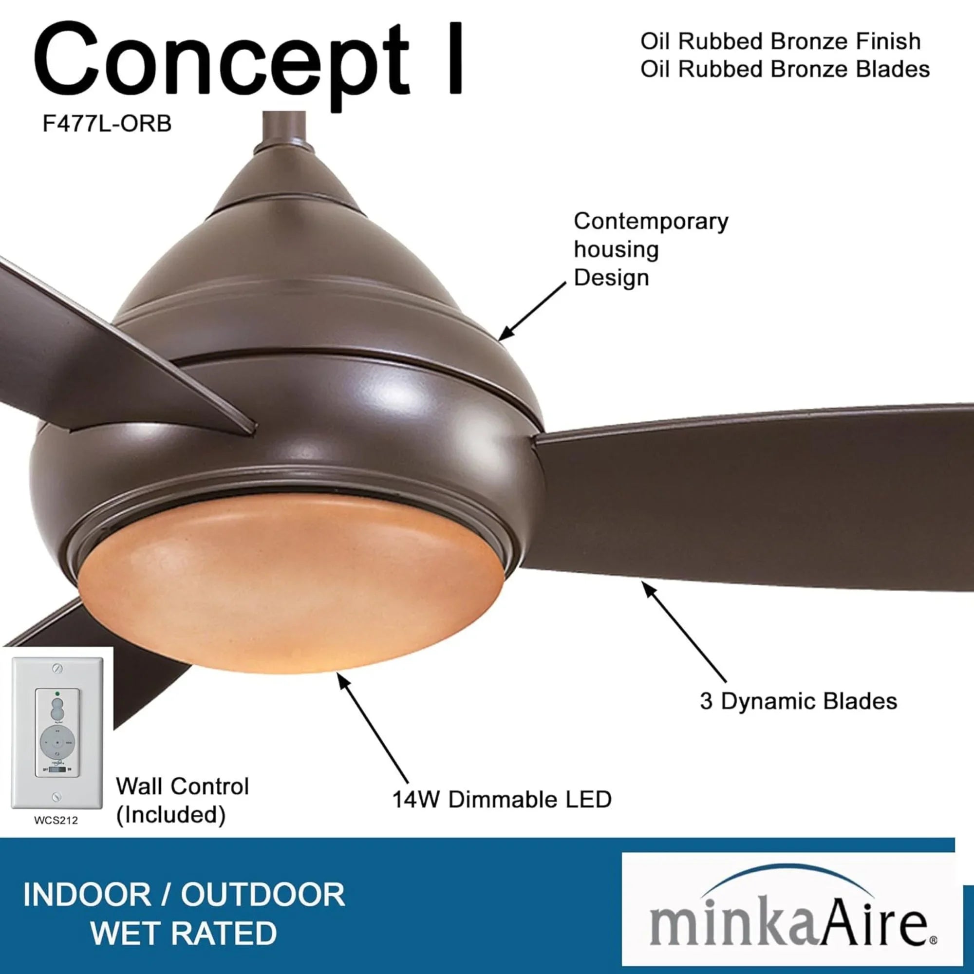 Minka Aire - Concept I Wet 58" Bronze LED Outdoor Ceiling Fan with Wall Control | Bees Lighting