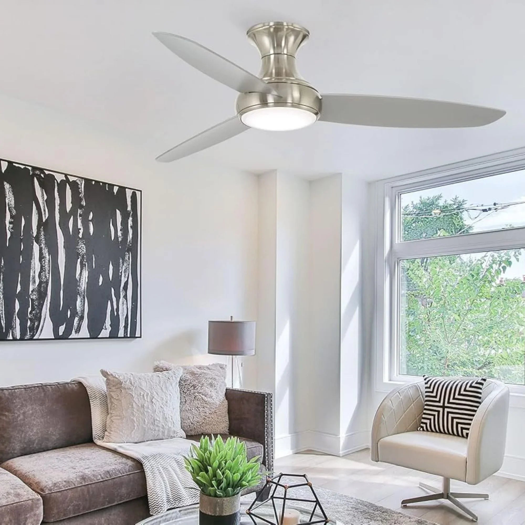 Concept III 54" Nickel Outdoor Hugger LED Smart Ceiling Fan