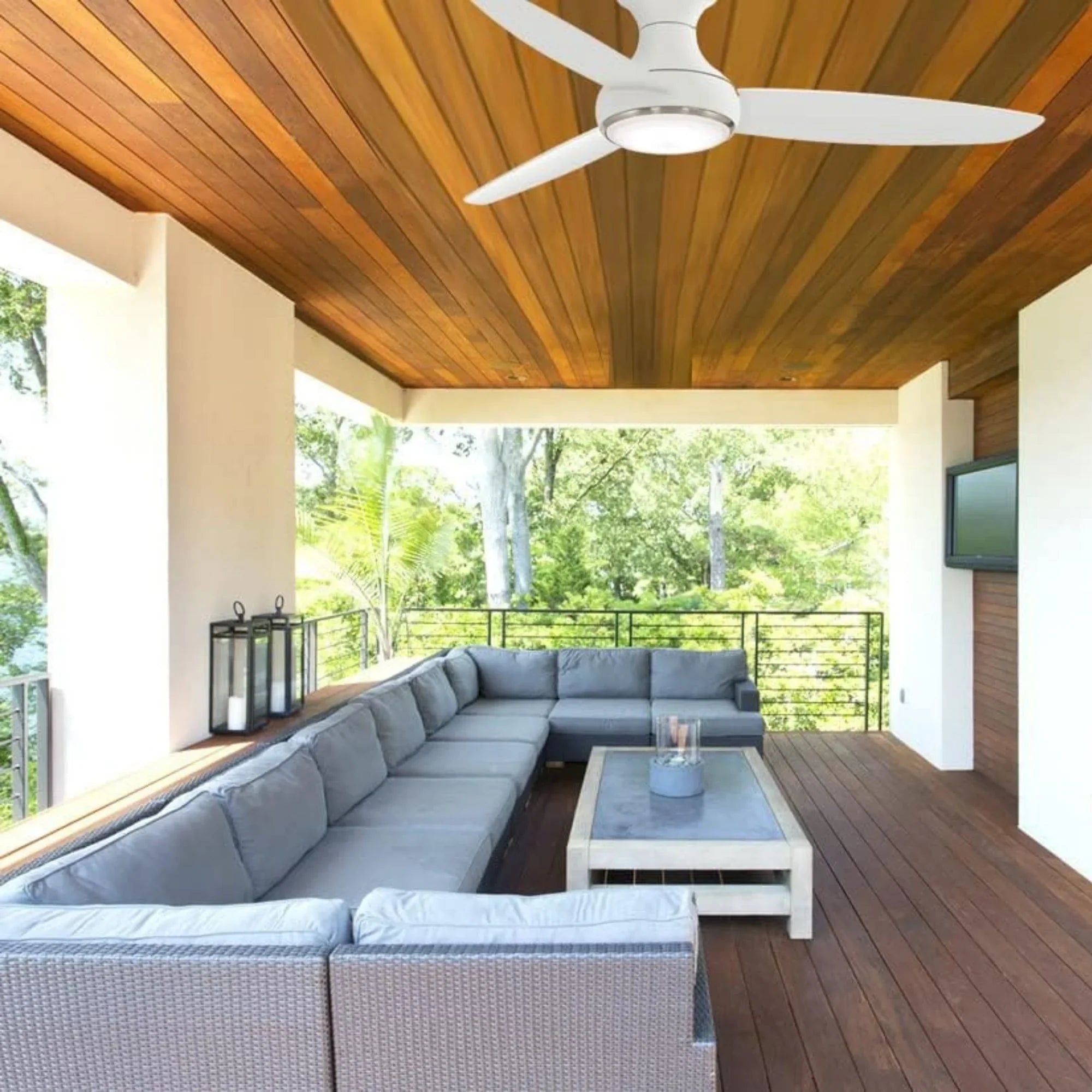 Concept III 54" White Outdoor Hugger LED Smart Ceiling Fan