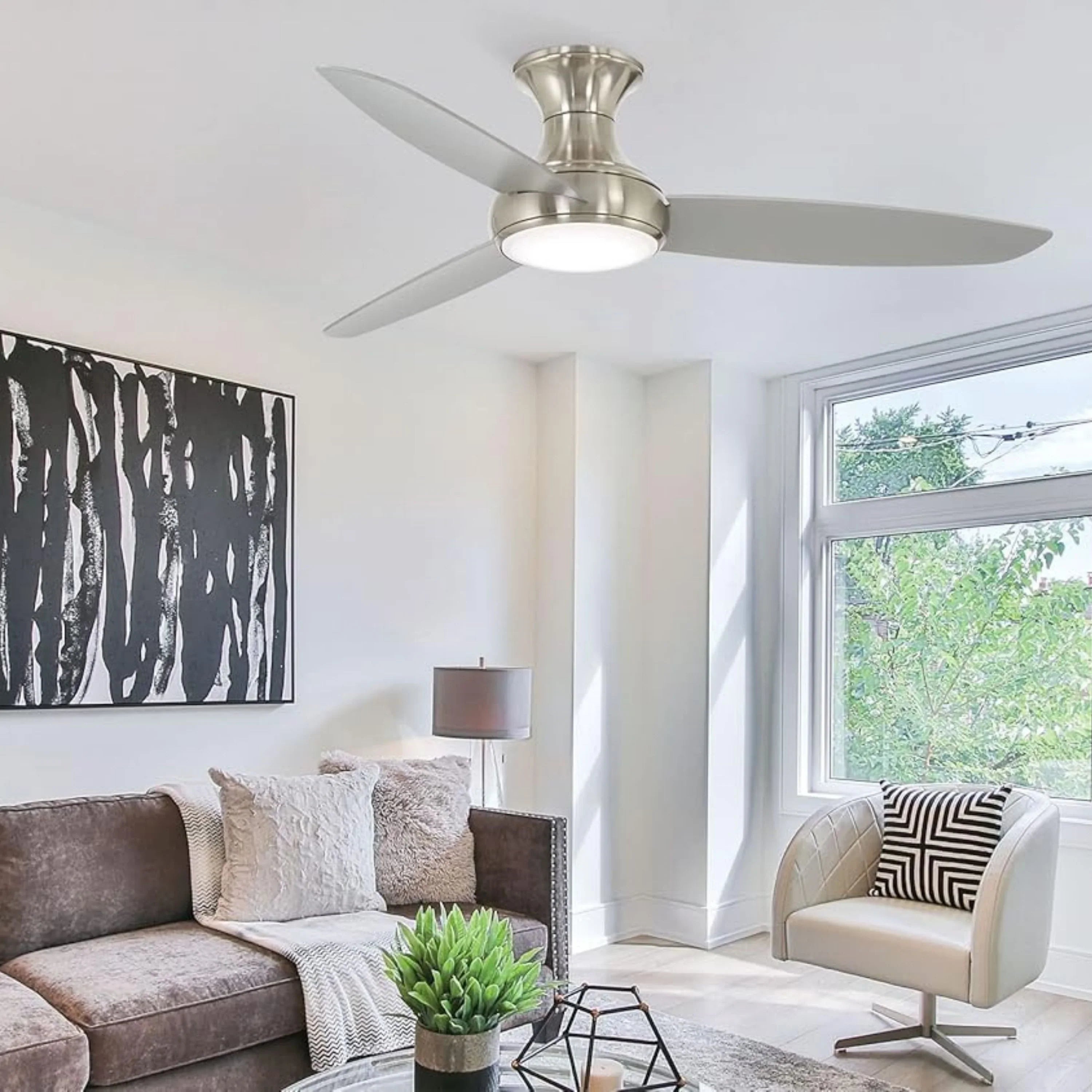 Concept III 54" Nickel Outdoor Hugger LED Smart Ceiling Fan