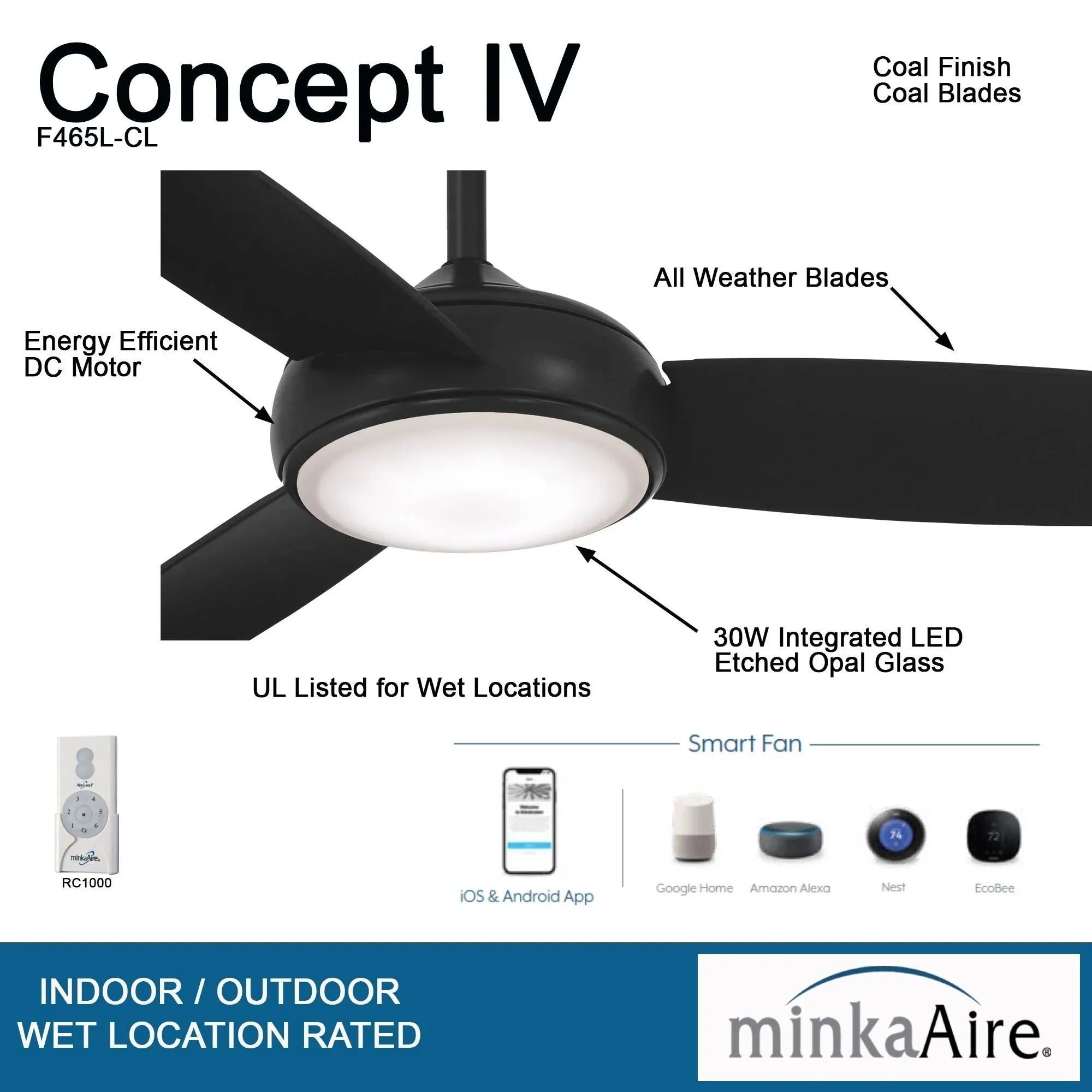 Concept IV 54" Black Coal Outdoor LED Smart Ceiling Fan