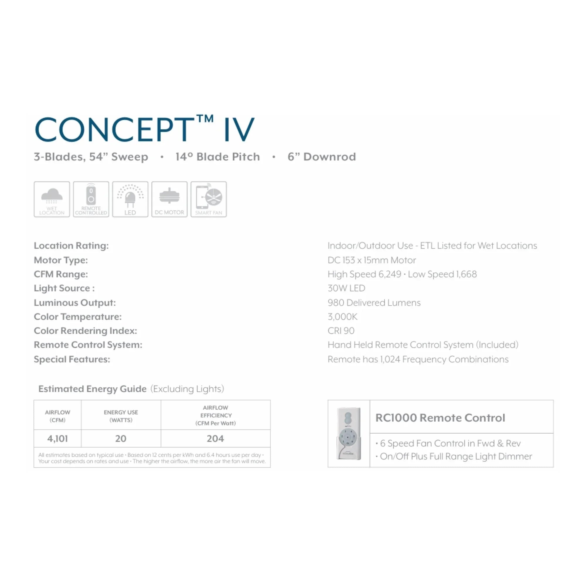 Concept IV 54" Bronze Outdoor LED Smart Ceiling Fan