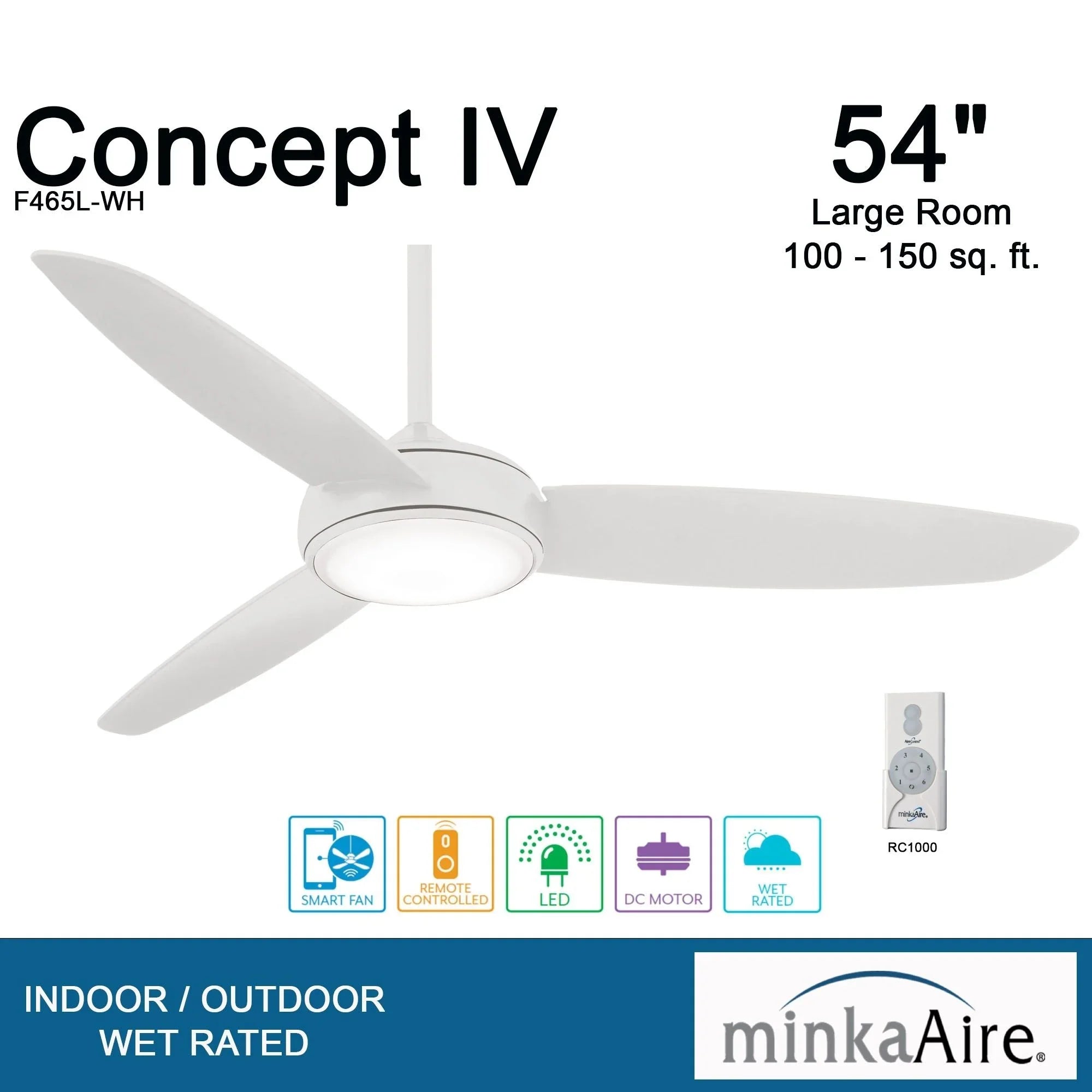 Concept IV 54" White Outdoor LED Smart Ceiling Fan