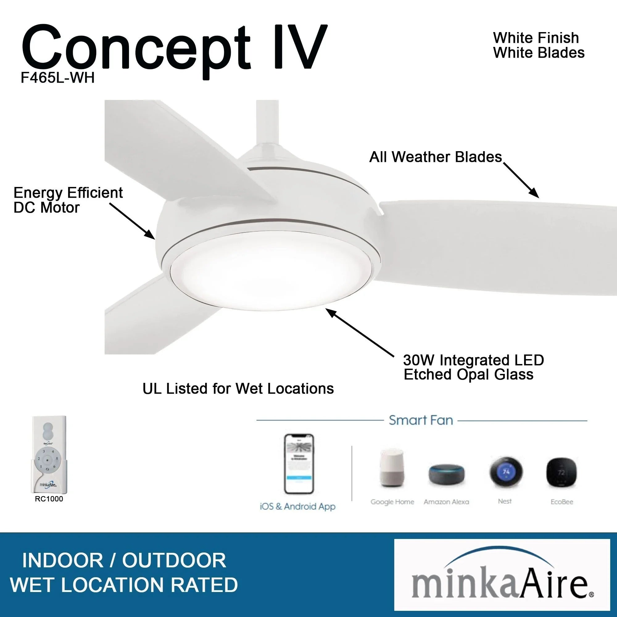 Concept IV 54" White Outdoor LED Smart Ceiling Fan
