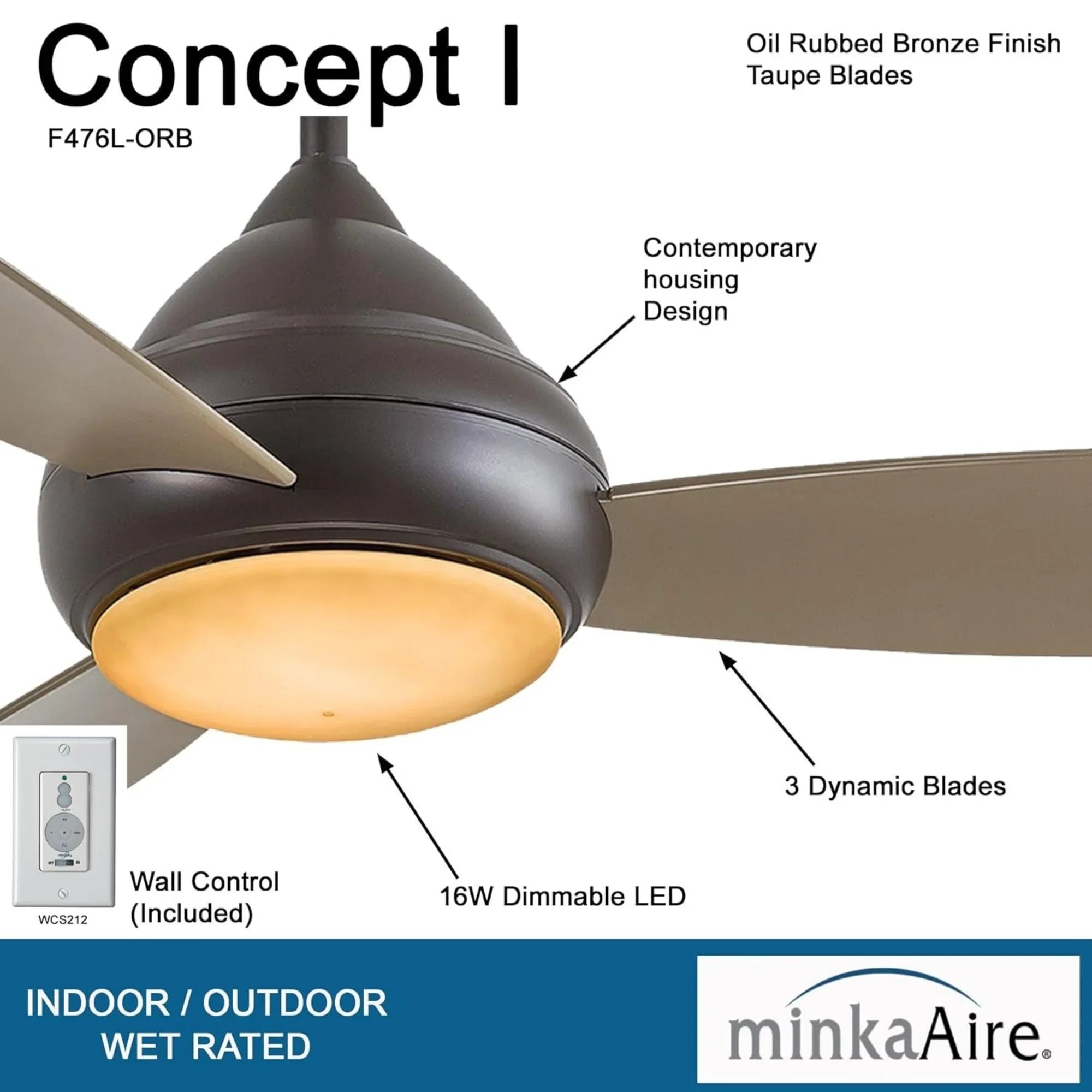 Concept I Wet 52" Bronze LED Outdoor Ceiling Fan with Wall Control