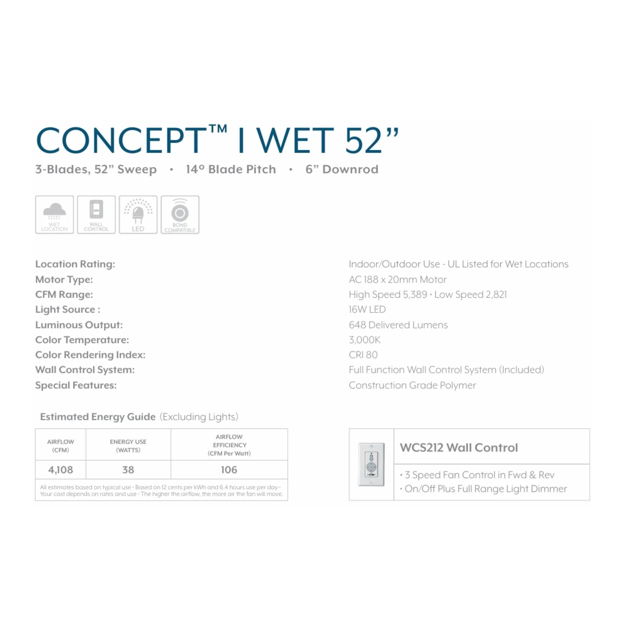 Concept I Wet 52" Bronze LED Outdoor Ceiling Fan with Wall Control