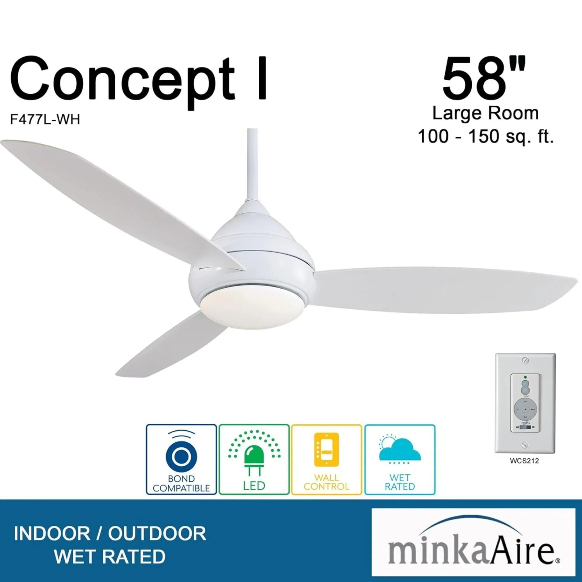Concept I Wet 58" White LED Outdoor Ceiling Fan with Wall Control