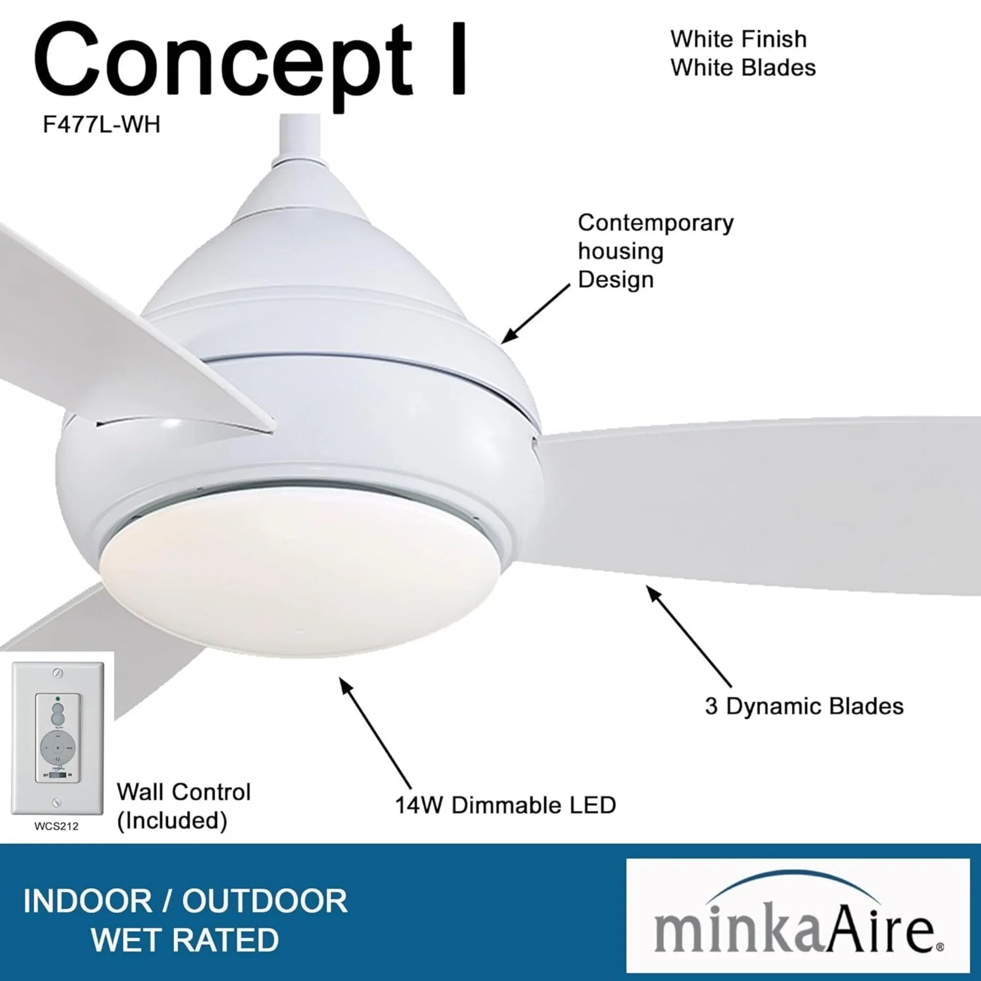 Concept I Wet 58" White LED Outdoor Ceiling Fan with Wall Control