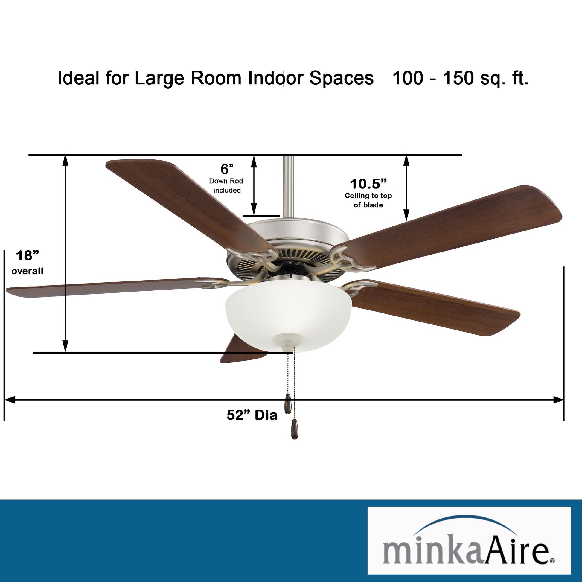 Contractor II Uni-Pack 52" LED Ceiling Fan with Pull Chain, Brushed Steel with Walnut Blades - Bees Lighting