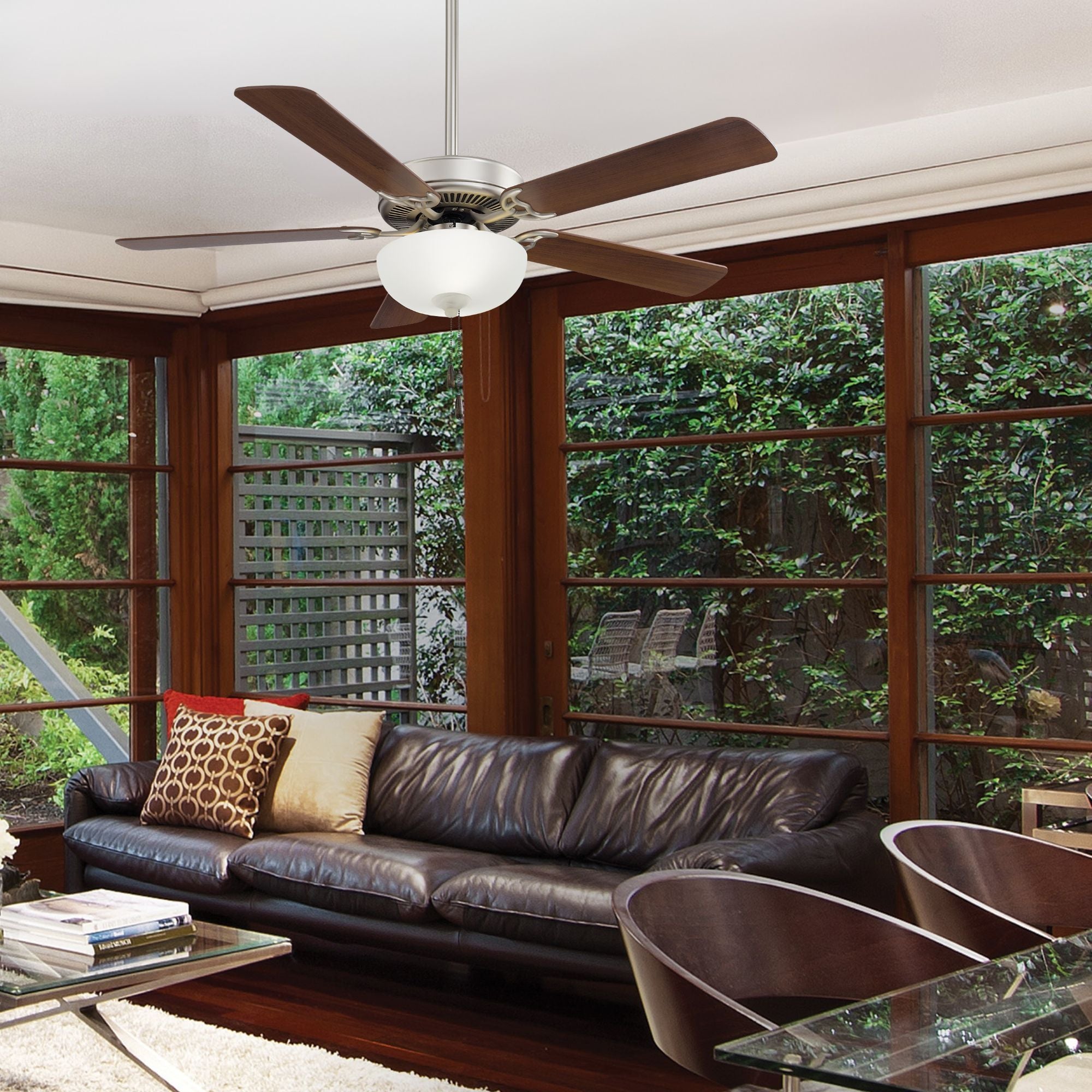 Contractor II Uni-Pack 52" LED Ceiling Fan with Pull Chain, Brushed Steel with Walnut Blades - Bees Lighting