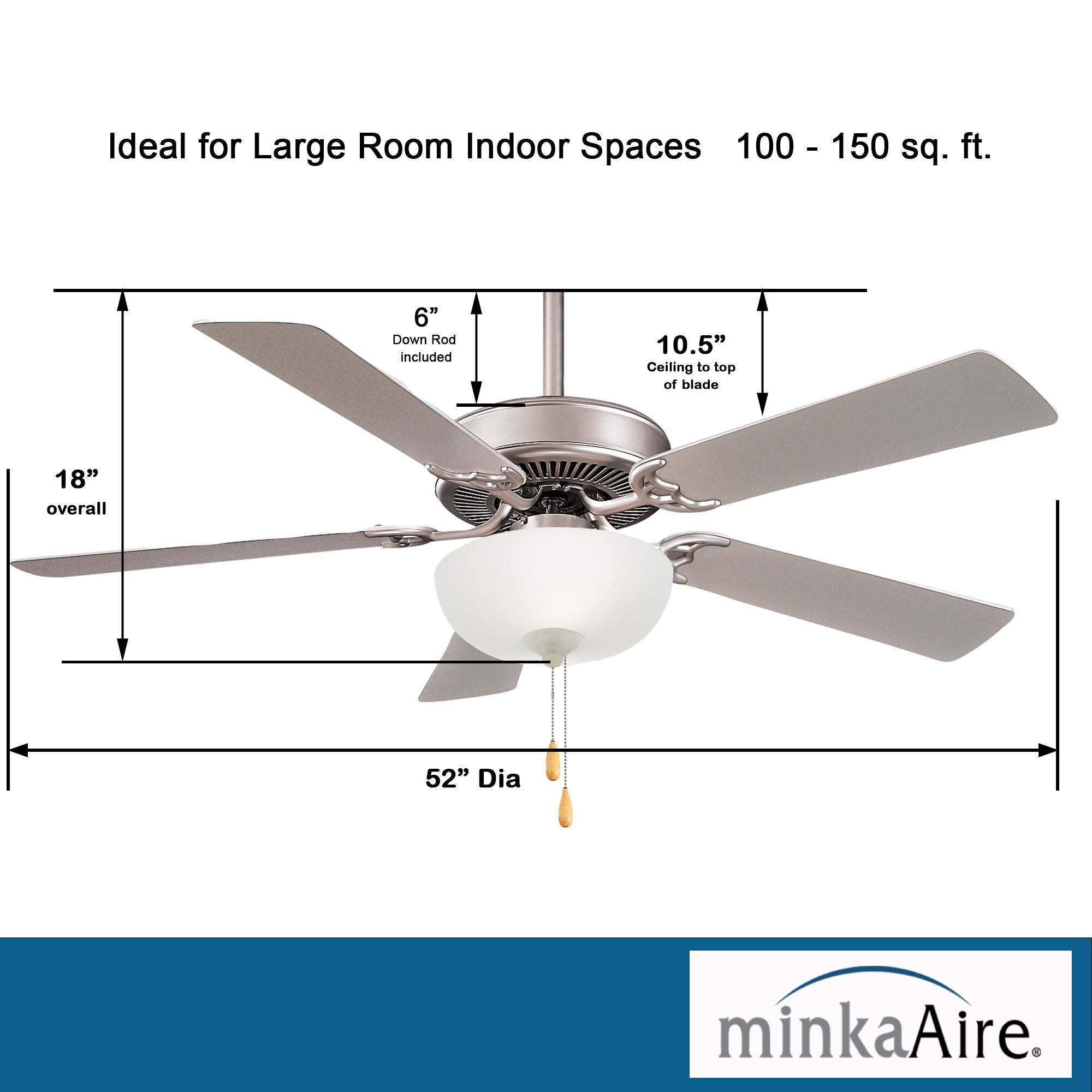 Contractor II Uni-Pack 52" LED Ceiling Fan with Pull Chain, Brushed Steel - Bees Lighting