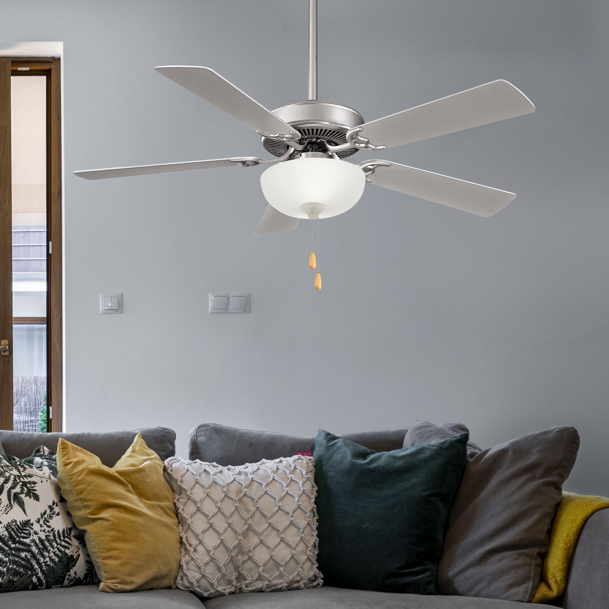 Contractor II Uni-Pack 52" LED Ceiling Fan with Pull Chain, Brushed Steel - Bees Lighting