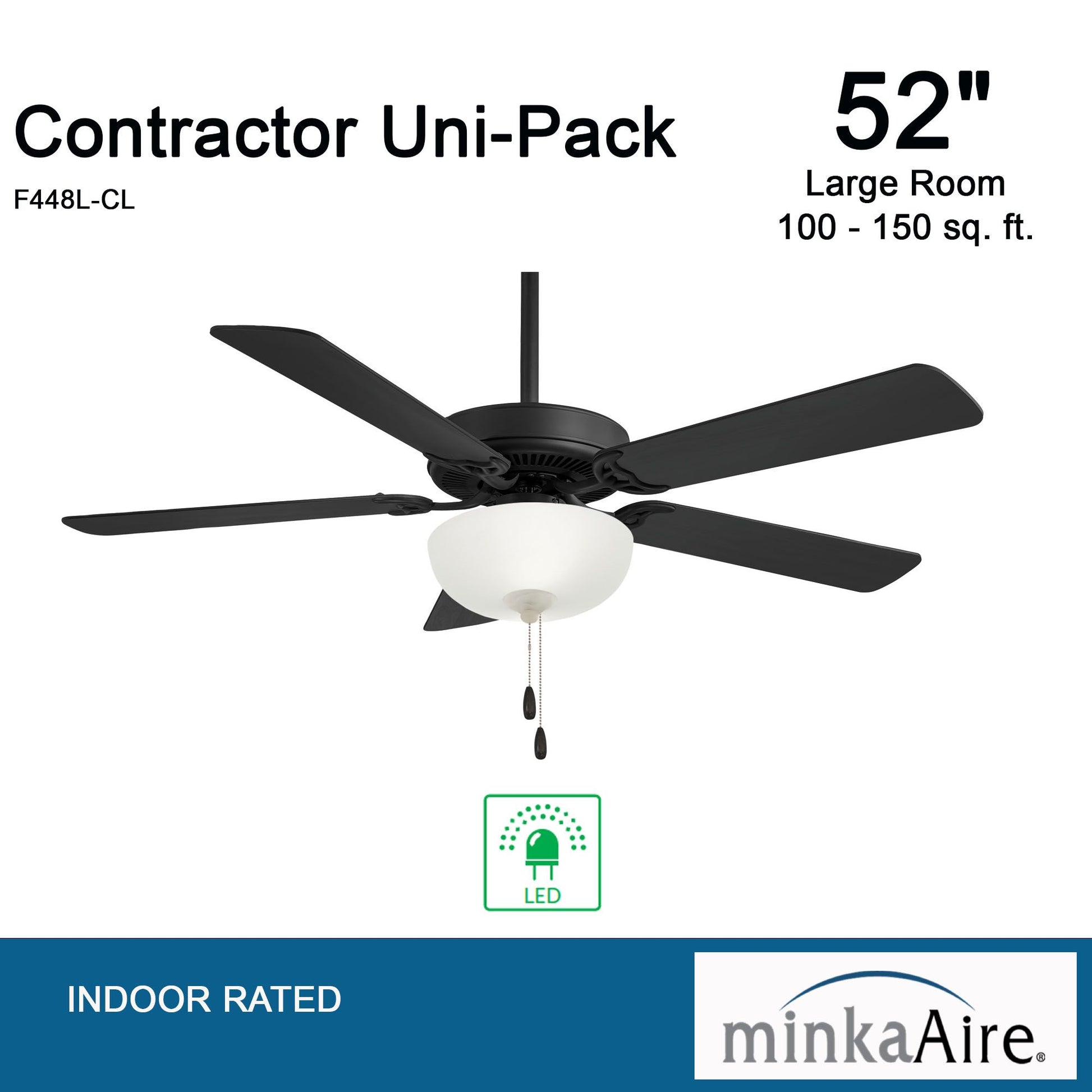 Contractor II Uni-Pack 52" LED Ceiling Fan with Pull Chain, Black Coal - Bees Lighting