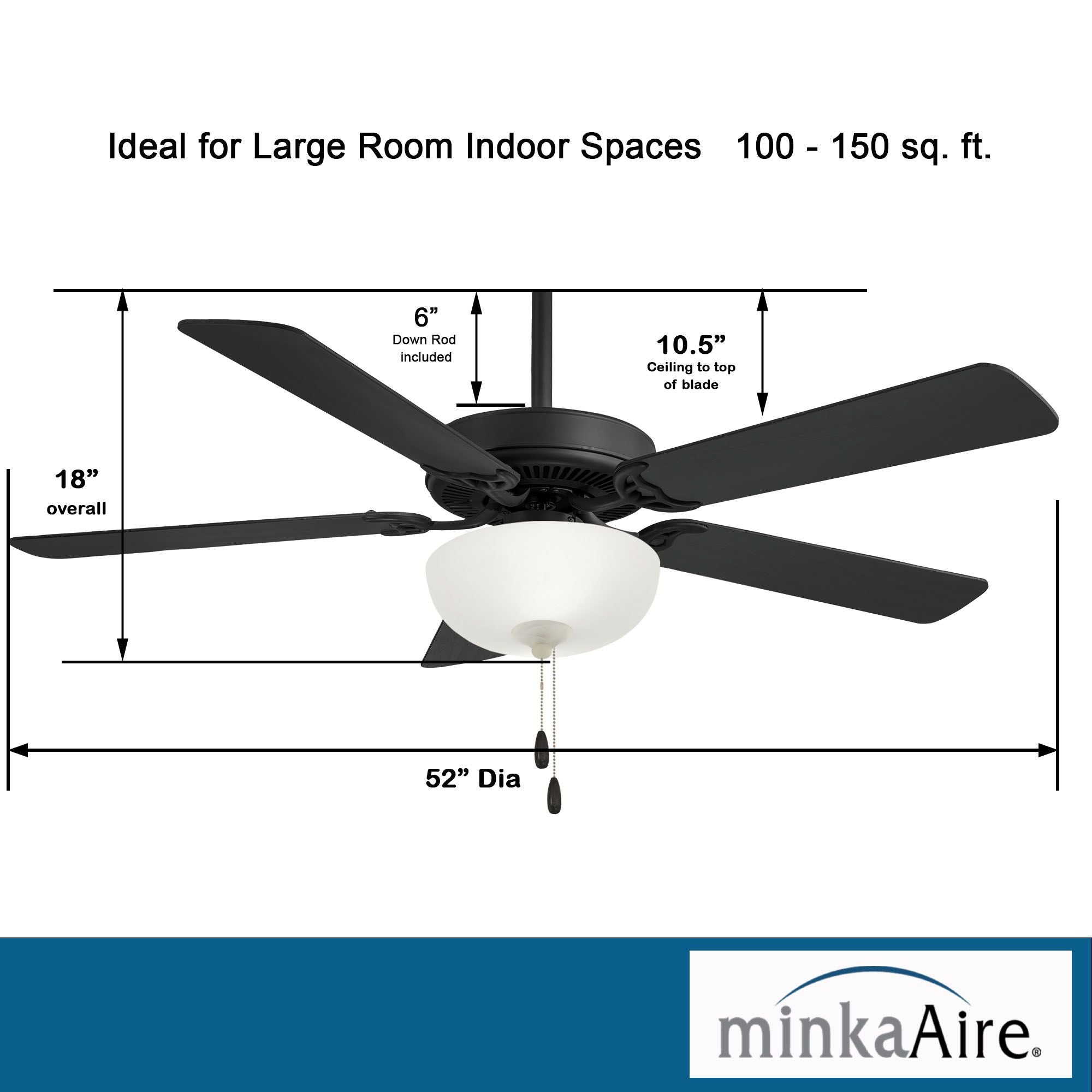 Contractor II Uni-Pack 52" LED Ceiling Fan with Pull Chain, Black Coal - Bees Lighting