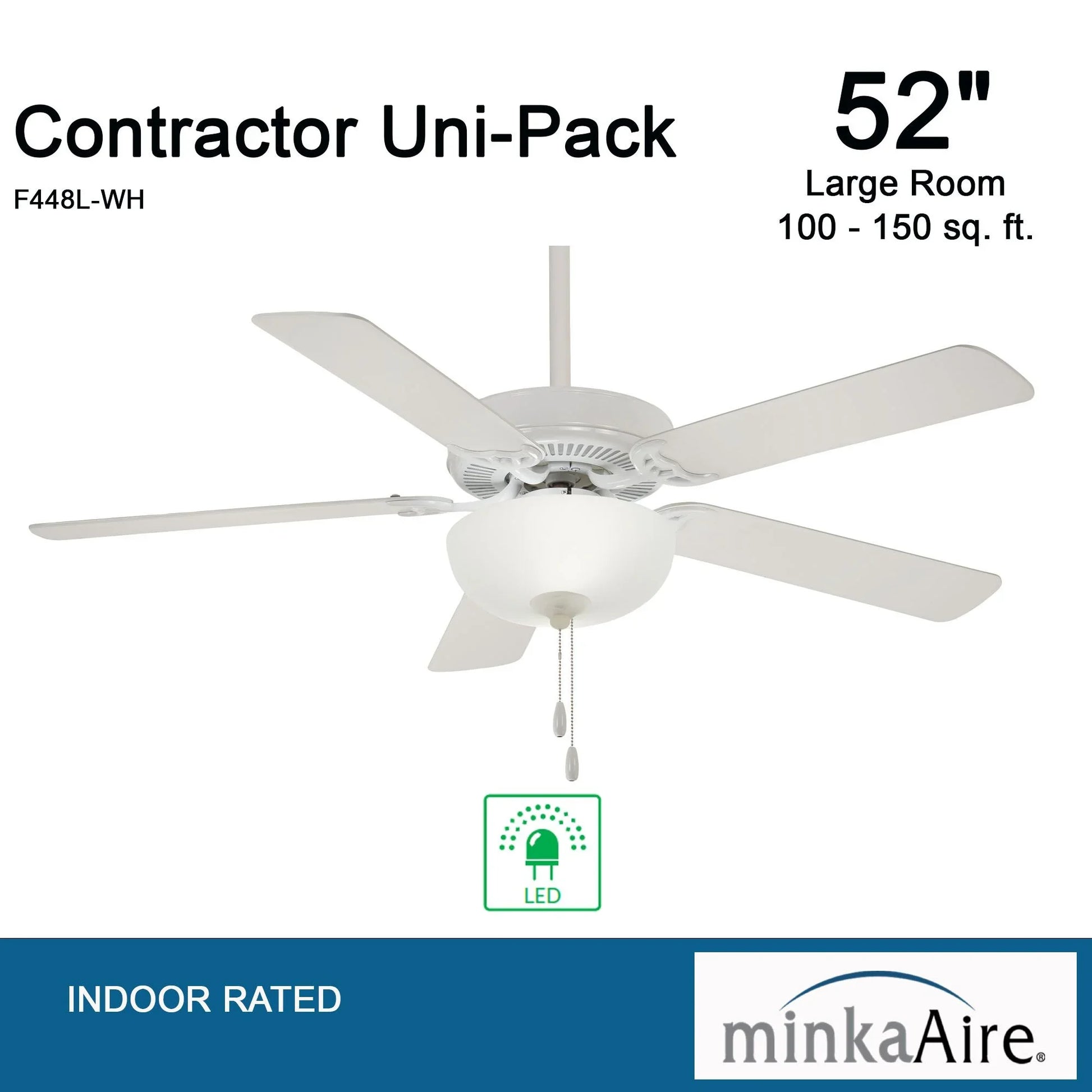 Contractor II Uni-Pack 52" LED Ceiling Fan with Pull Chain, White - Bees Lighting