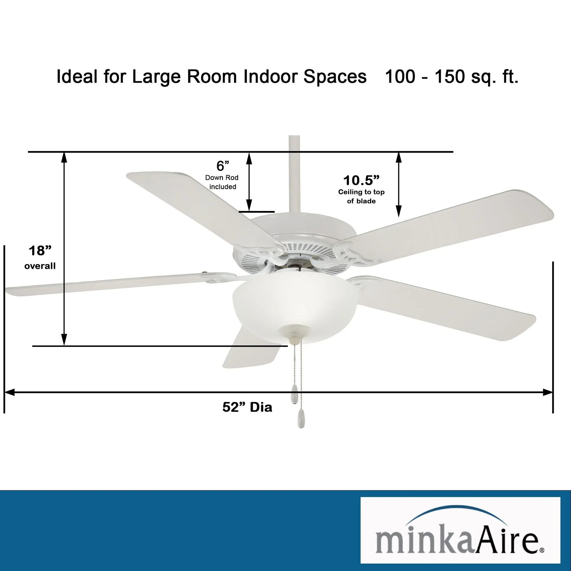 Contractor II Uni-Pack 52" LED Ceiling Fan with Pull Chain, White - Bees Lighting