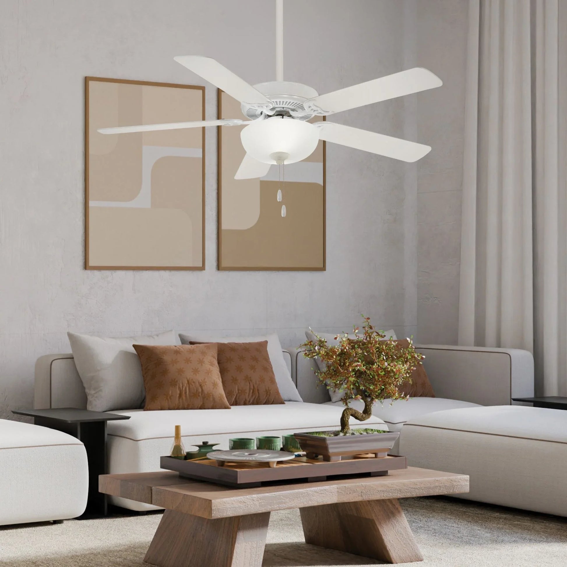 Contractor II Uni-Pack 52" LED Ceiling Fan with Pull Chain, White - Bees Lighting