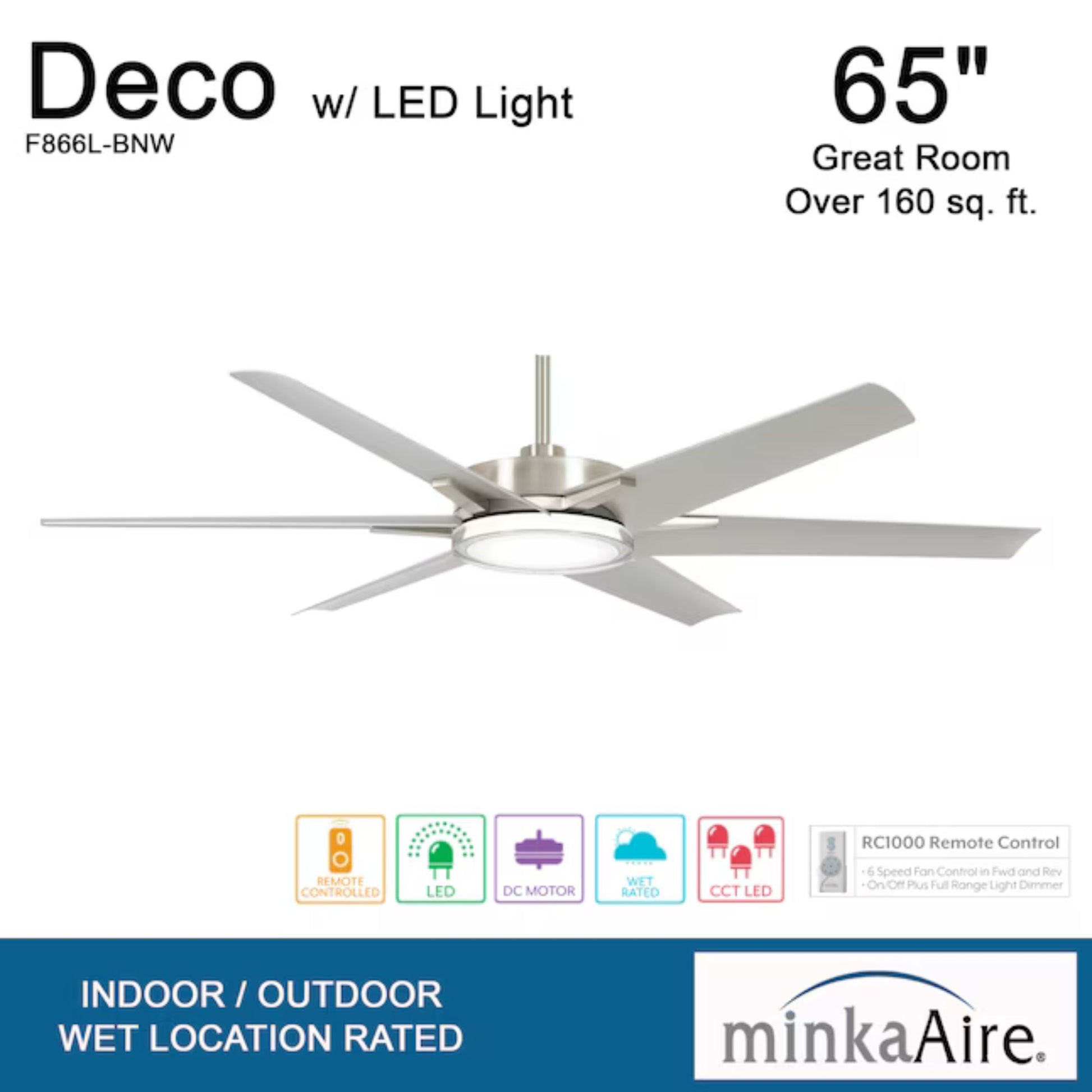 Deco 65" Brushed Nickel Outdoor LED Ceiling Fan - Bees Lighting