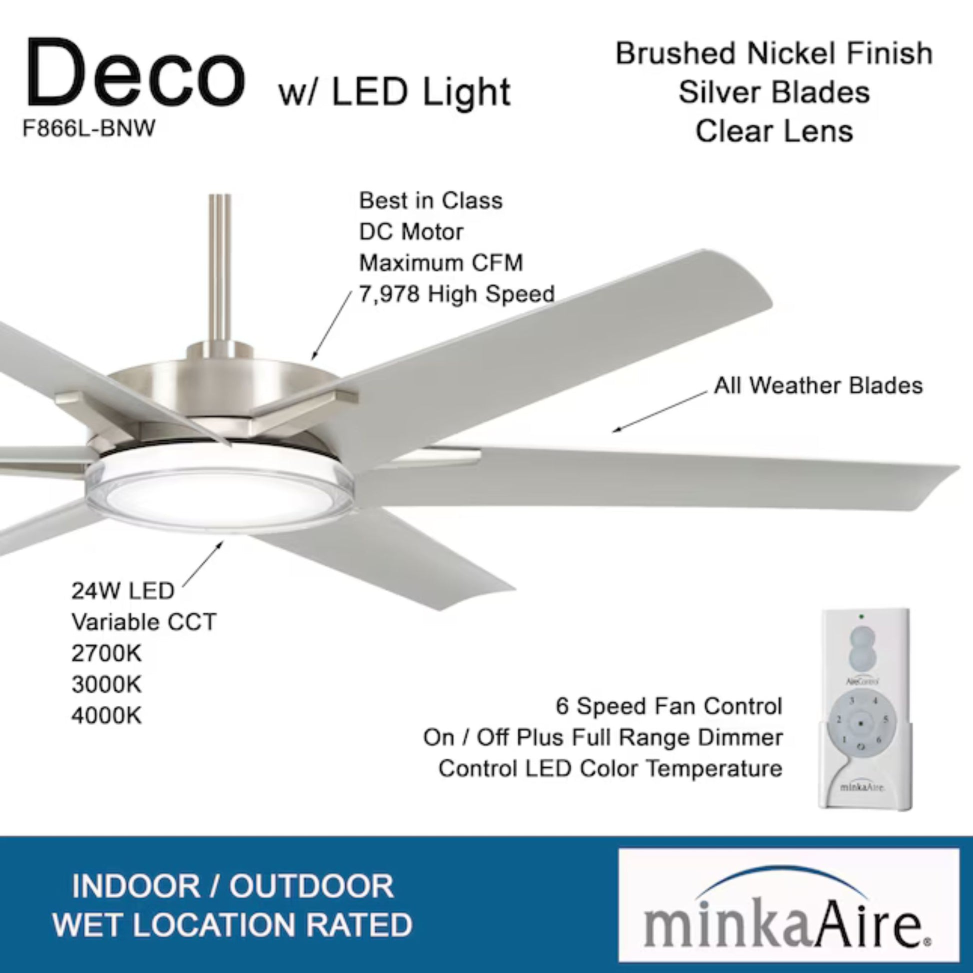Deco 65" Brushed Nickel Outdoor LED Ceiling Fan - Bees Lighting