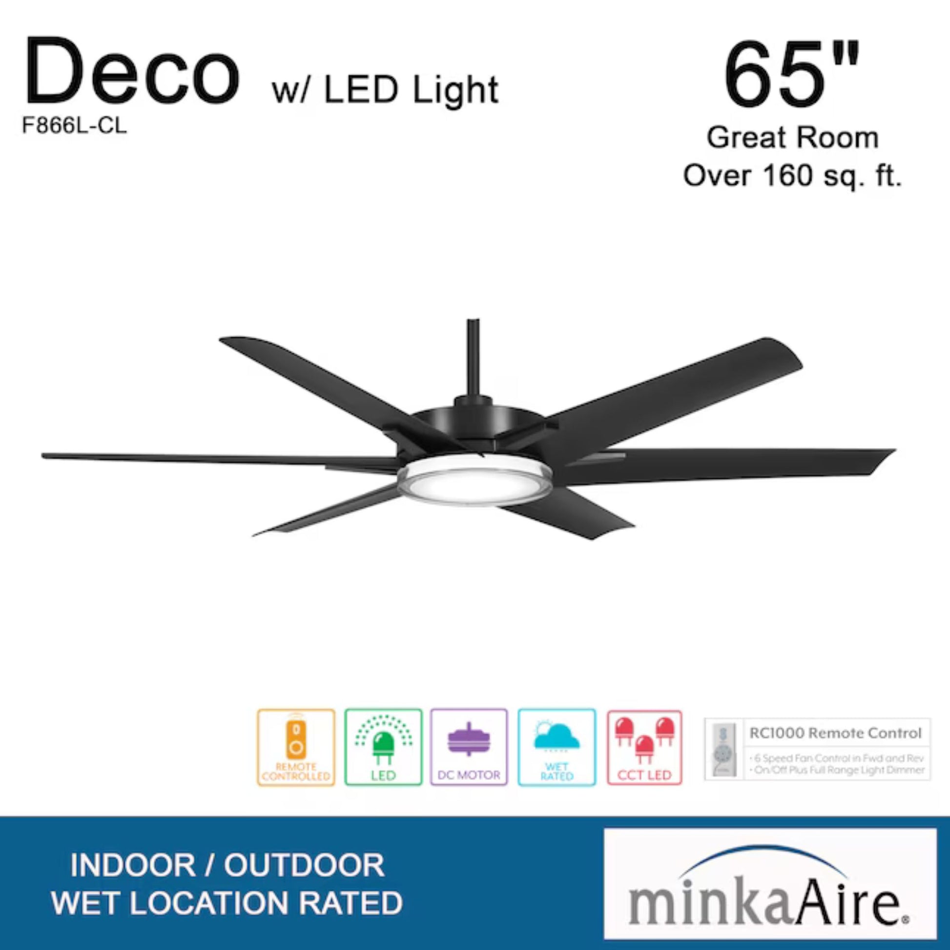 Deco 65" Black Coal Outdoor LED Ceiling Fan - Bees Lighting