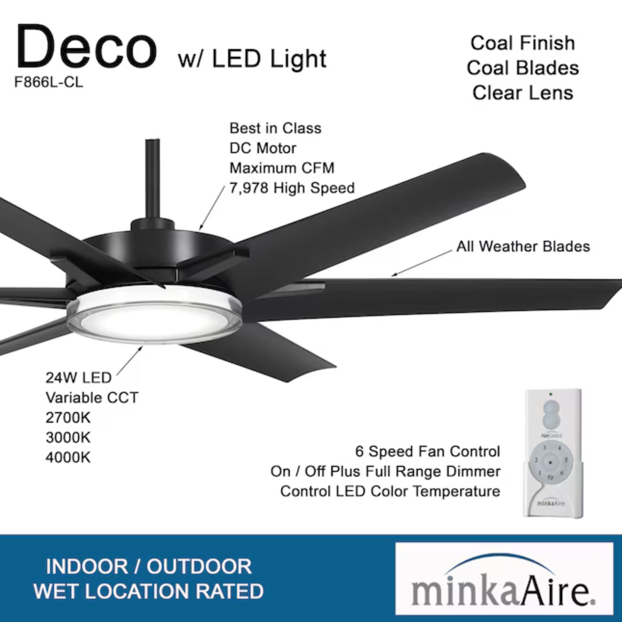 Deco 65" Black Coal Outdoor LED Ceiling Fan - Bees Lighting
