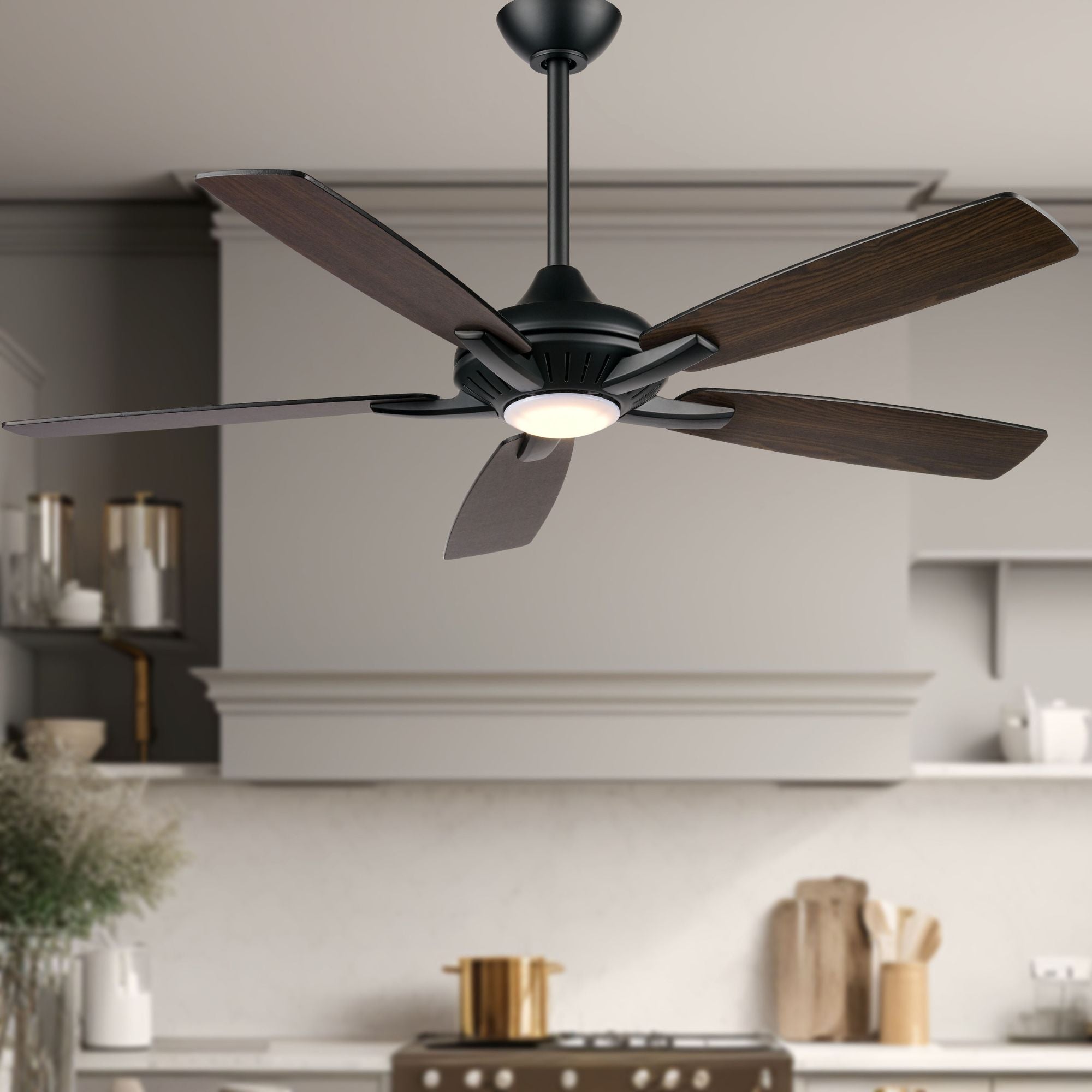 Dyno LED 52" Coal Black Ceiling Fan with Remote, Dark Textured Walnut/Coal Black Blades