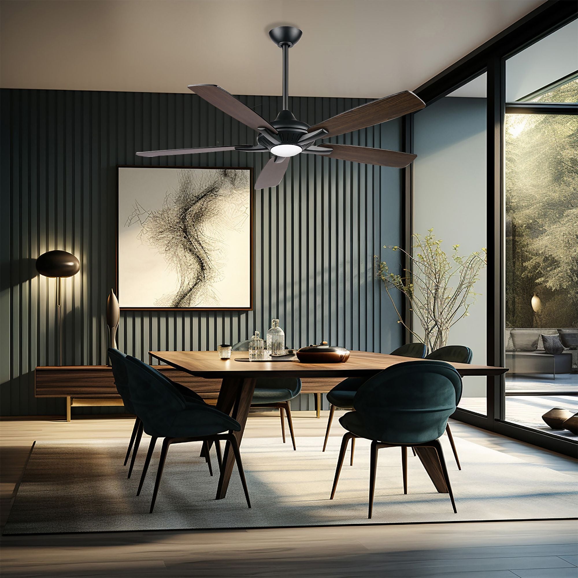 Dyno LED 52" Coal Black Ceiling Fan with Remote, Dark Textured Walnut/Coal Black Blades