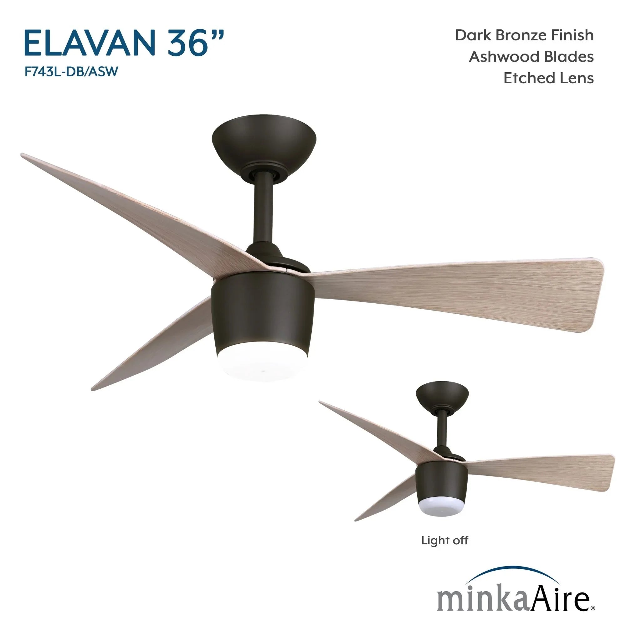 Elavan 36" Dark Bronze LED Ceiling Fan with Remote