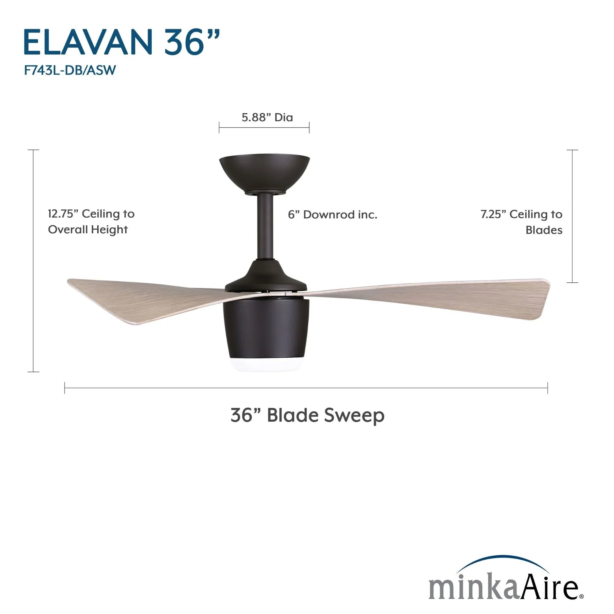 Elavan 36" Dark Bronze LED Ceiling Fan with Remote