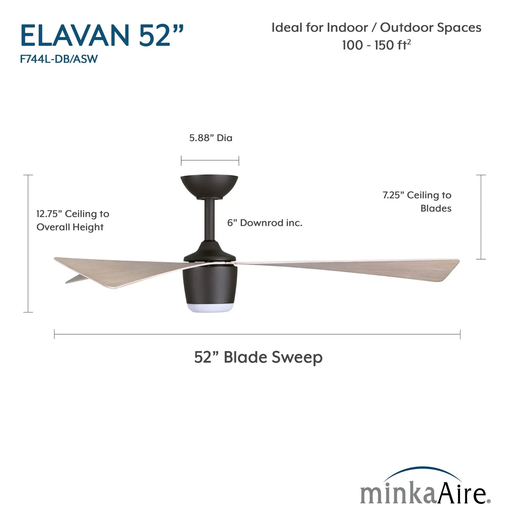 Elavan 52" Dark Bronze LED Ceiling Fan with Remote