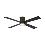 Falco Flush 54" LED Flush Mount Ceiling Fan, Black Coal & Soft Brass Accents