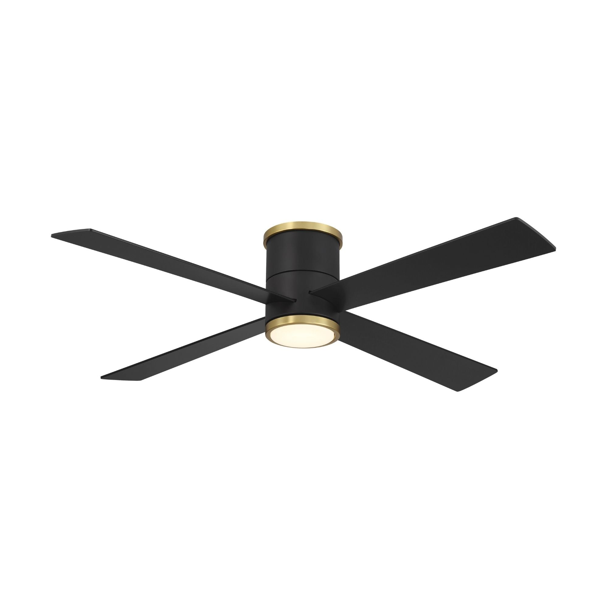 Falco Flush 54" LED Flush Mount Ceiling Fan, Black Coal & Soft Brass Accents