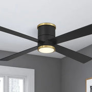 Falco Flush 54" LED Flush Mount Ceiling Fan, Black Coal & Soft Brass Accents