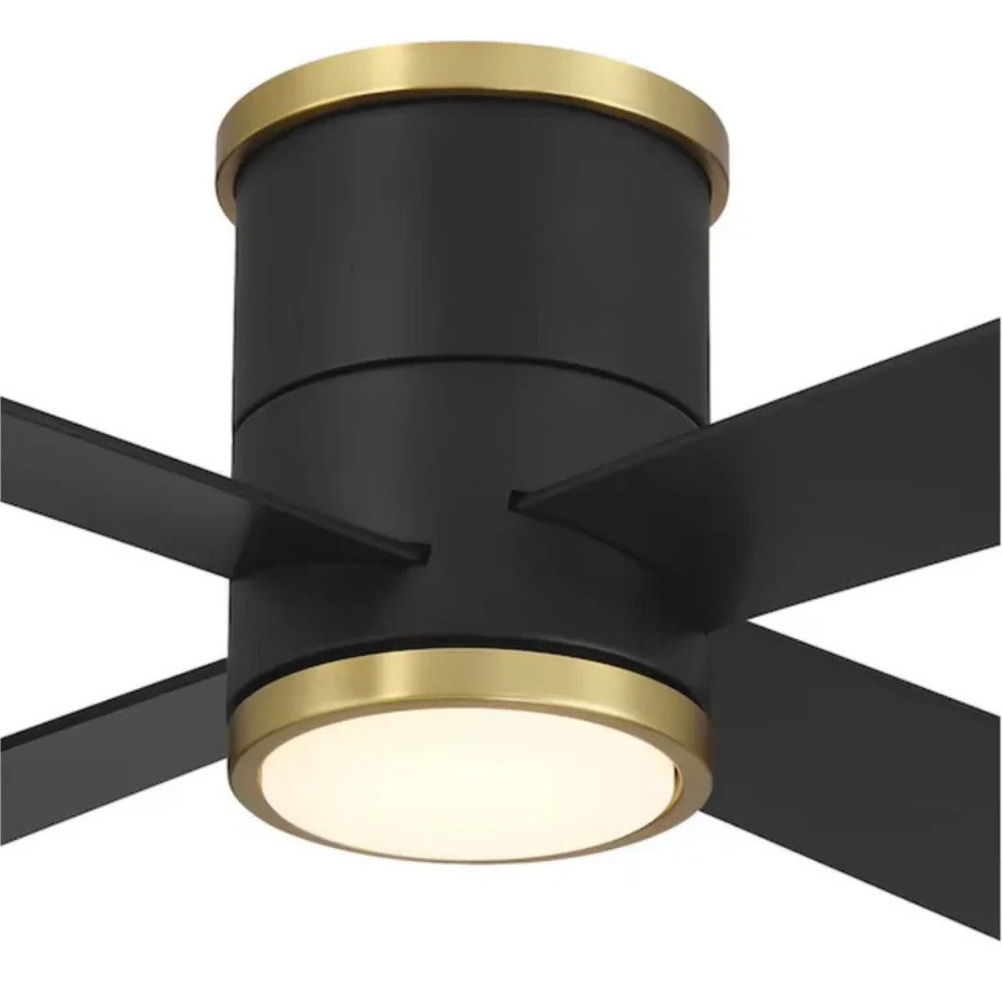 Falco Flush 54" LED Flush Mount Ceiling Fan, Black Coal & Soft Brass Accents