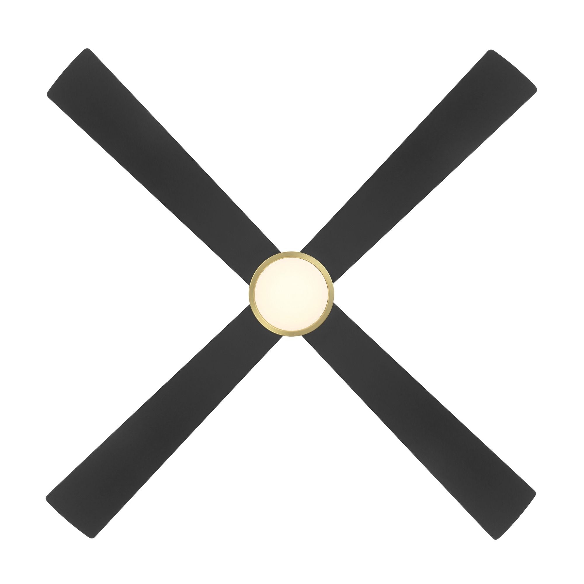 Falco Flush 54" LED Flush Mount Ceiling Fan, Black Coal & Soft Brass Accents
