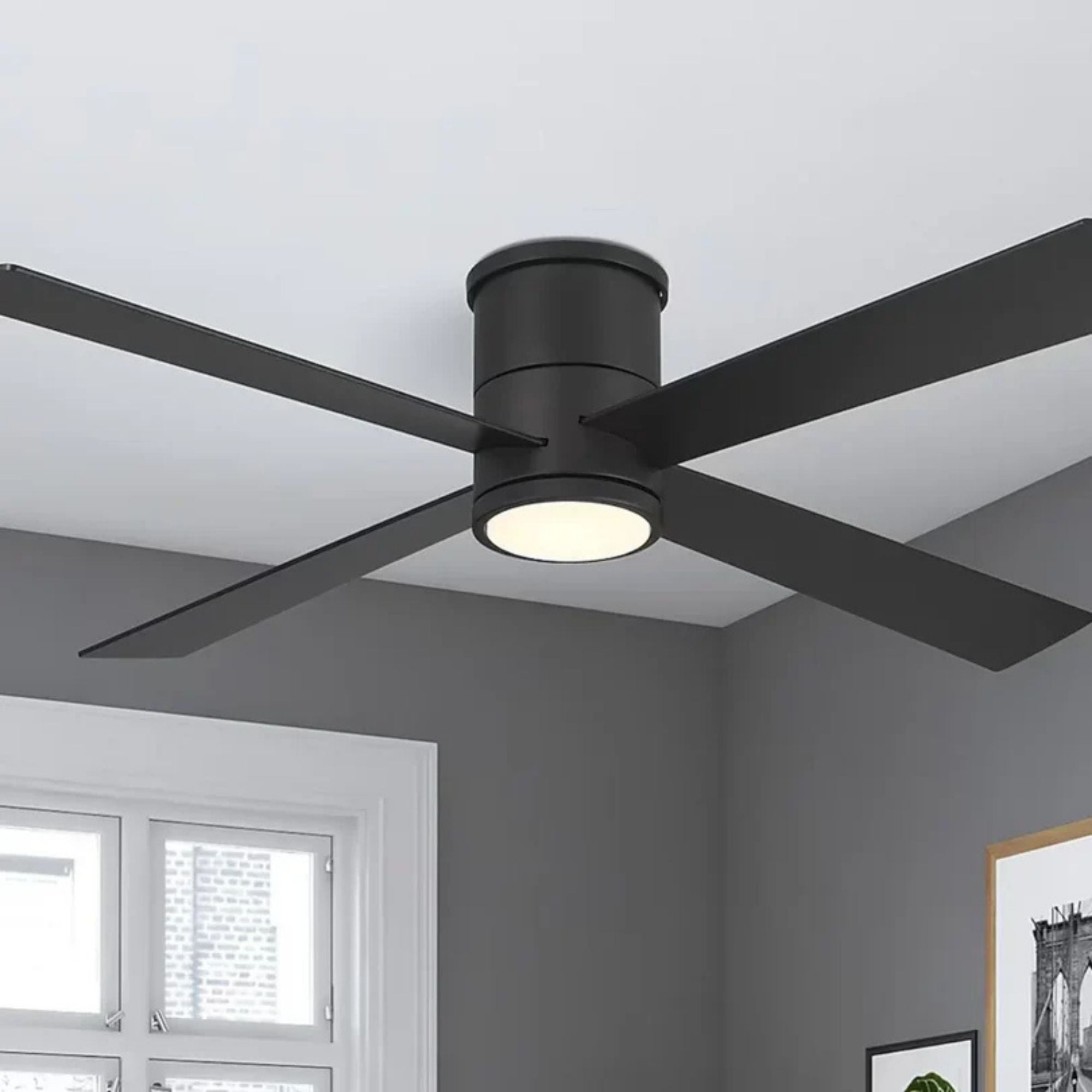 Falco Flush 54" LED Flush Mount Ceiling Fan, Black Coal