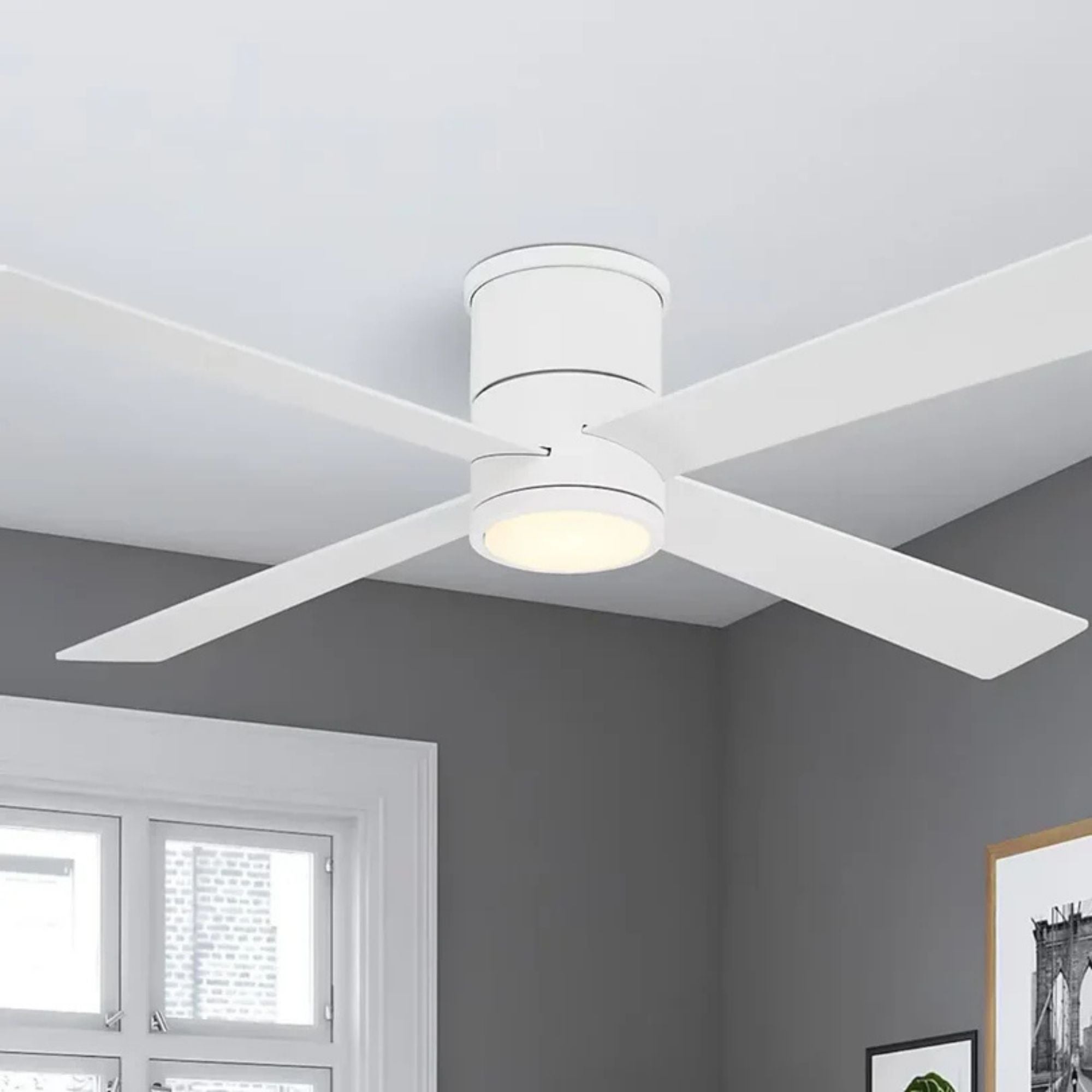 Falco Flush 54" LED Flush Mount Ceiling Fan, Flat White