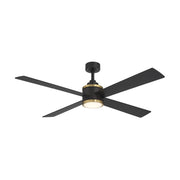 Falco 54" LED 4-Blades Ceiling Fan with Remote, Black Coal & Soft Brass Accents