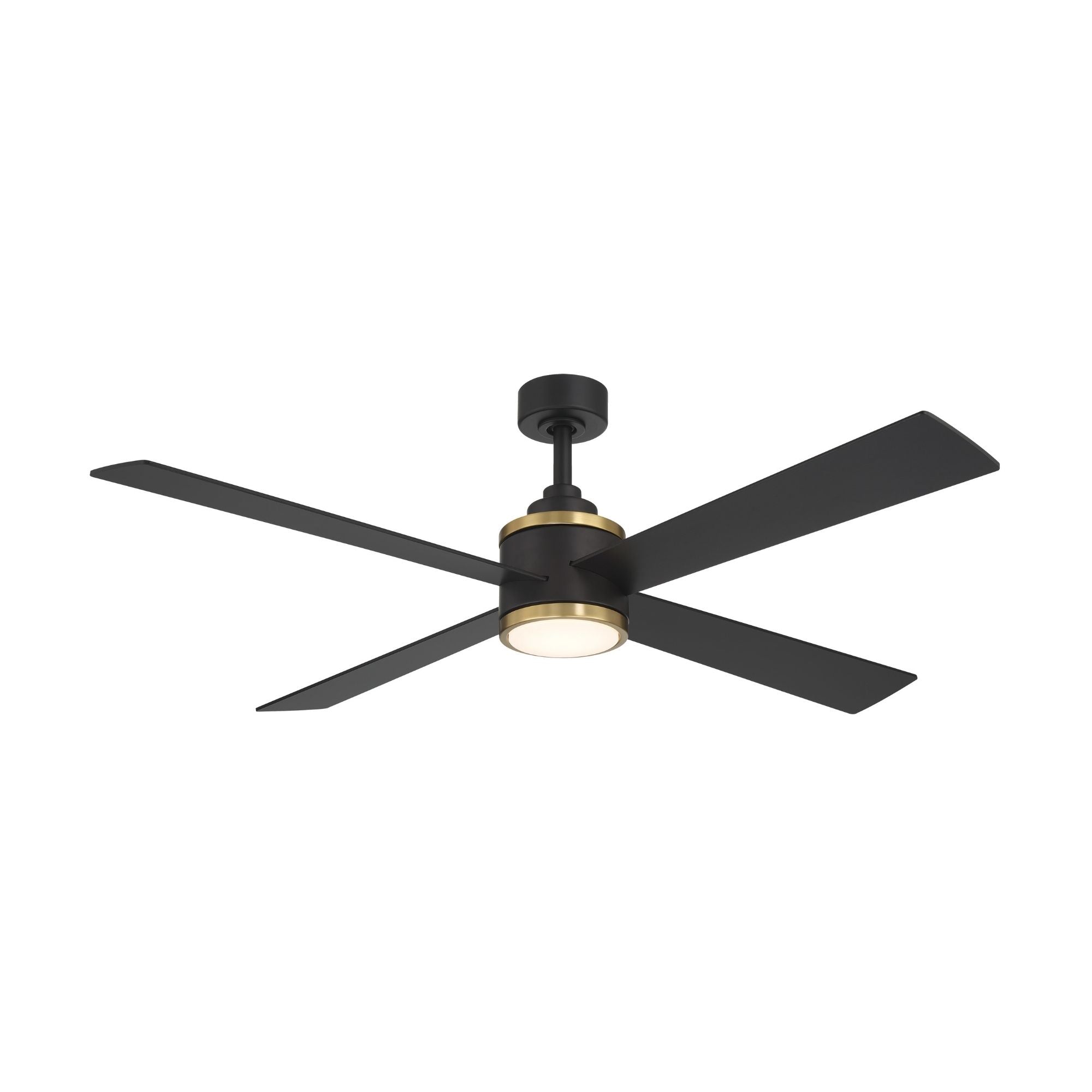 Falco 54" LED 4-Blades Ceiling Fan with Remote, Black Coal & Soft Brass Accents