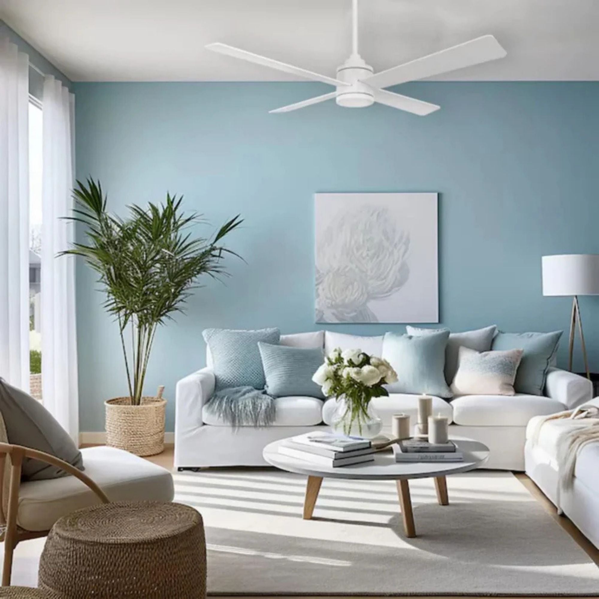 Minka Aire - Falco 54" LED 4-Blades Ceiling Fan with Remote, Flat White | Bees Lighting