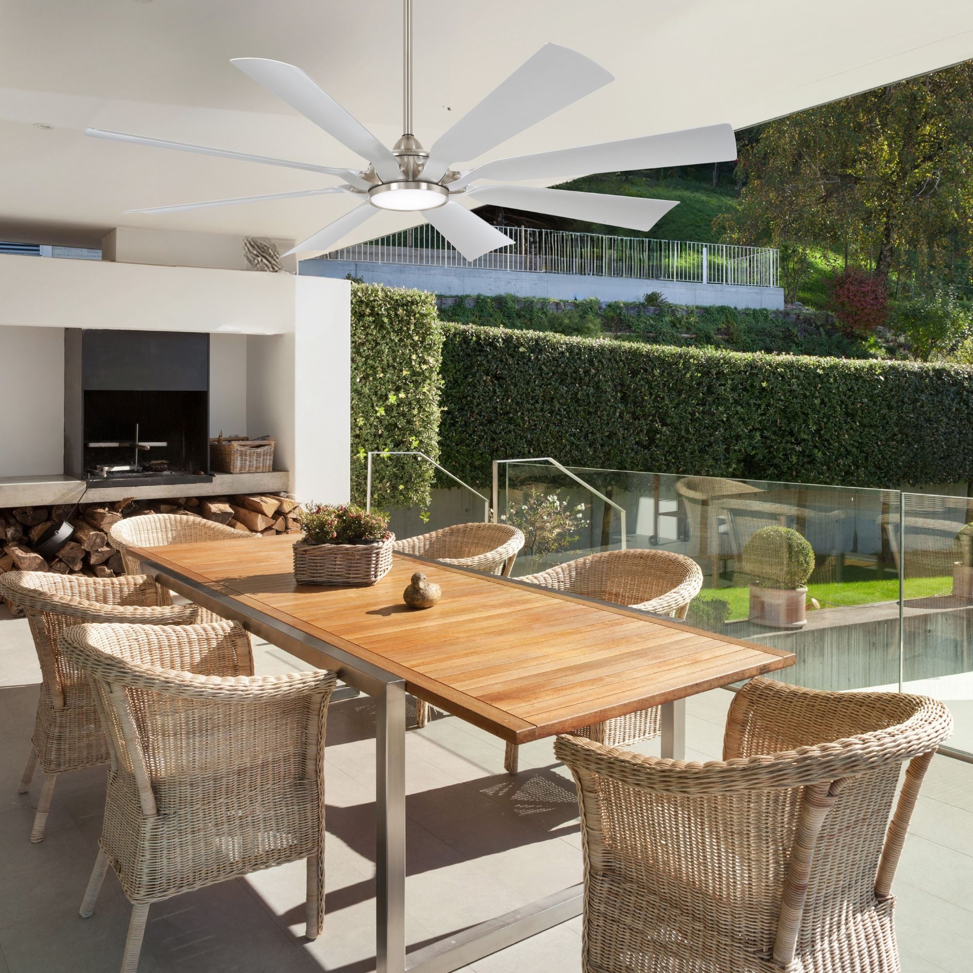 Future 65" Brushed Nickel Outdoor LED Ceiling Fan with Remote Control - Bees Lighting