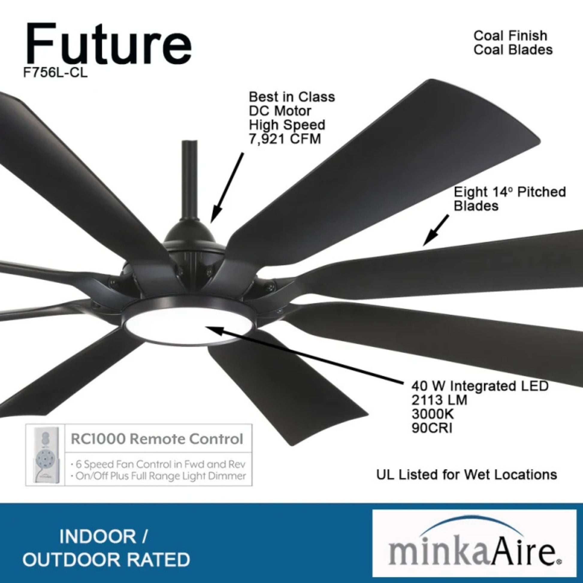 Future 65" Black Coal Outdoor LED Ceiling Fan with Remote Control - Bees Lighting