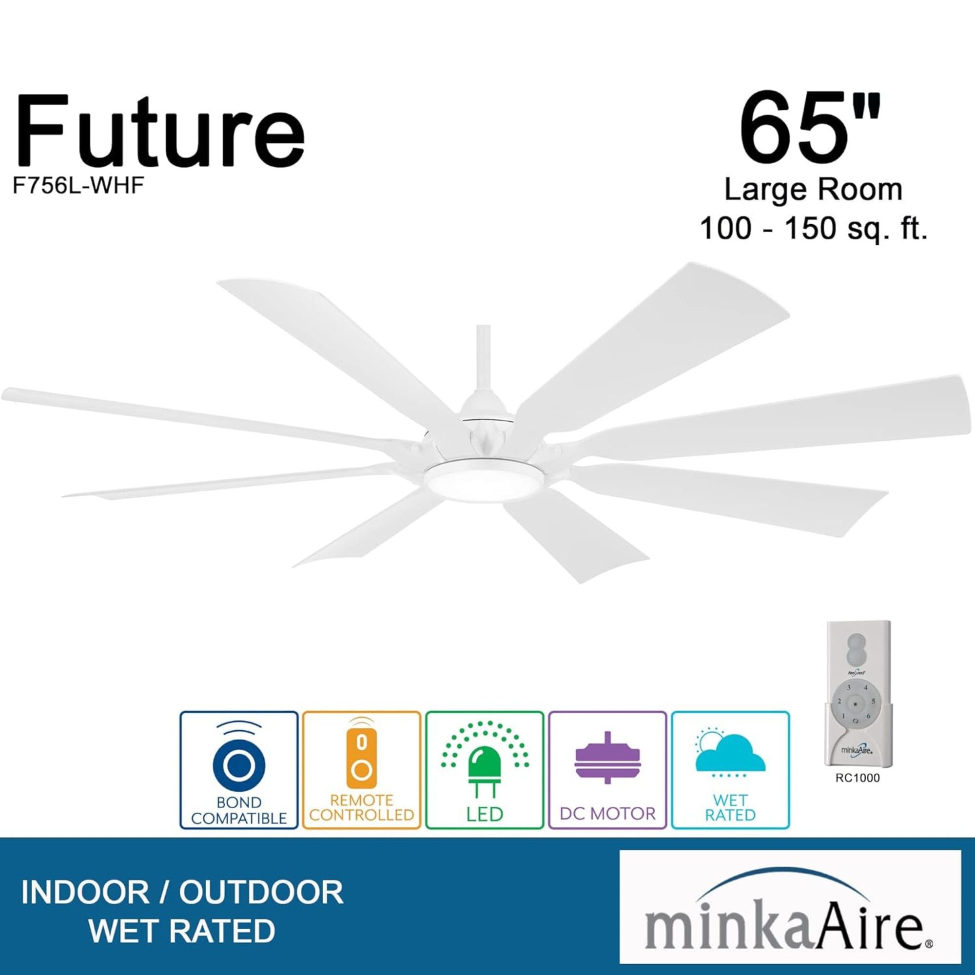 Future 65" Flat White Outdoor LED Ceiling Fan with Remote Control - Bees Lighting